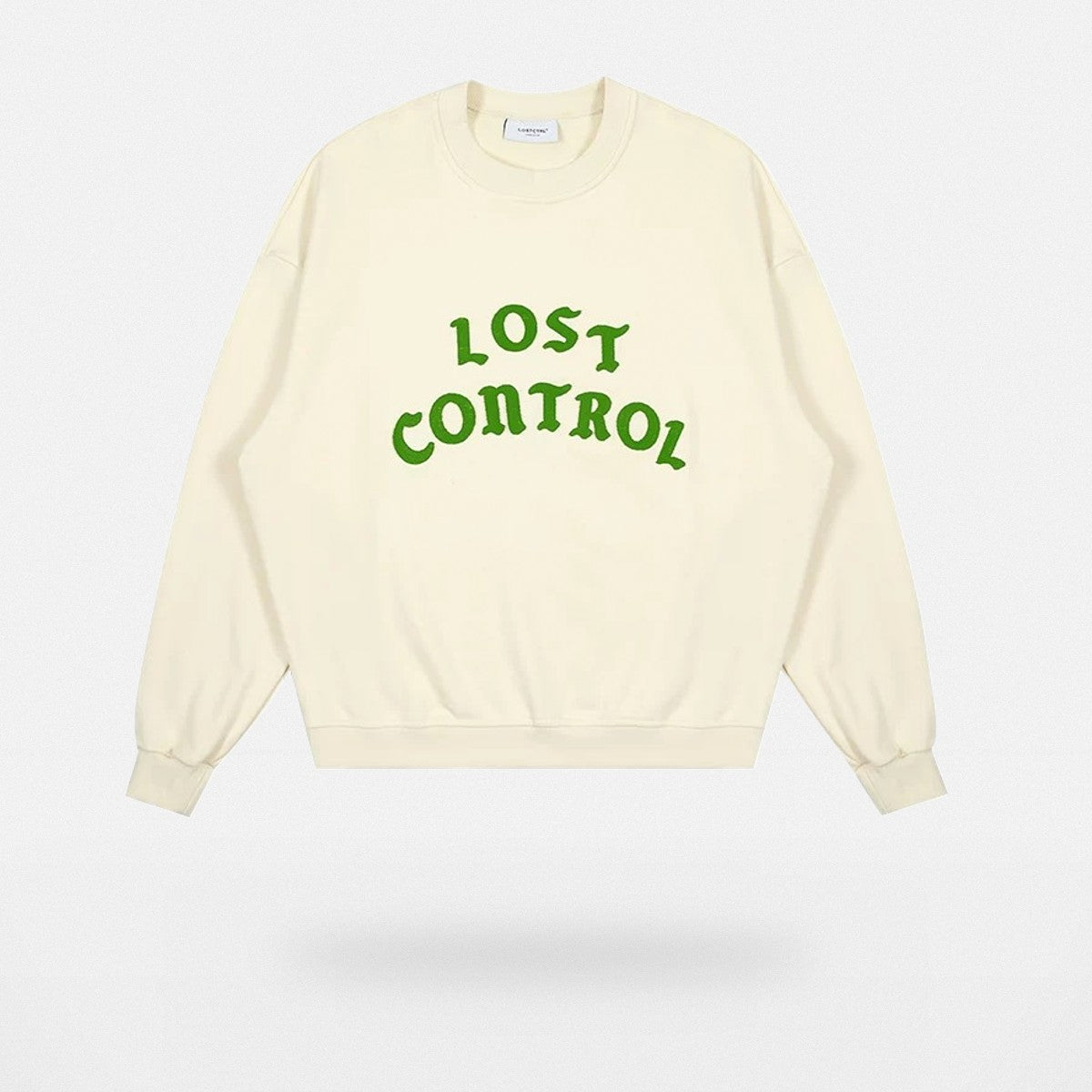 LOSTCTRL Chenille Logo Crewneck Sweatshirt in Cream