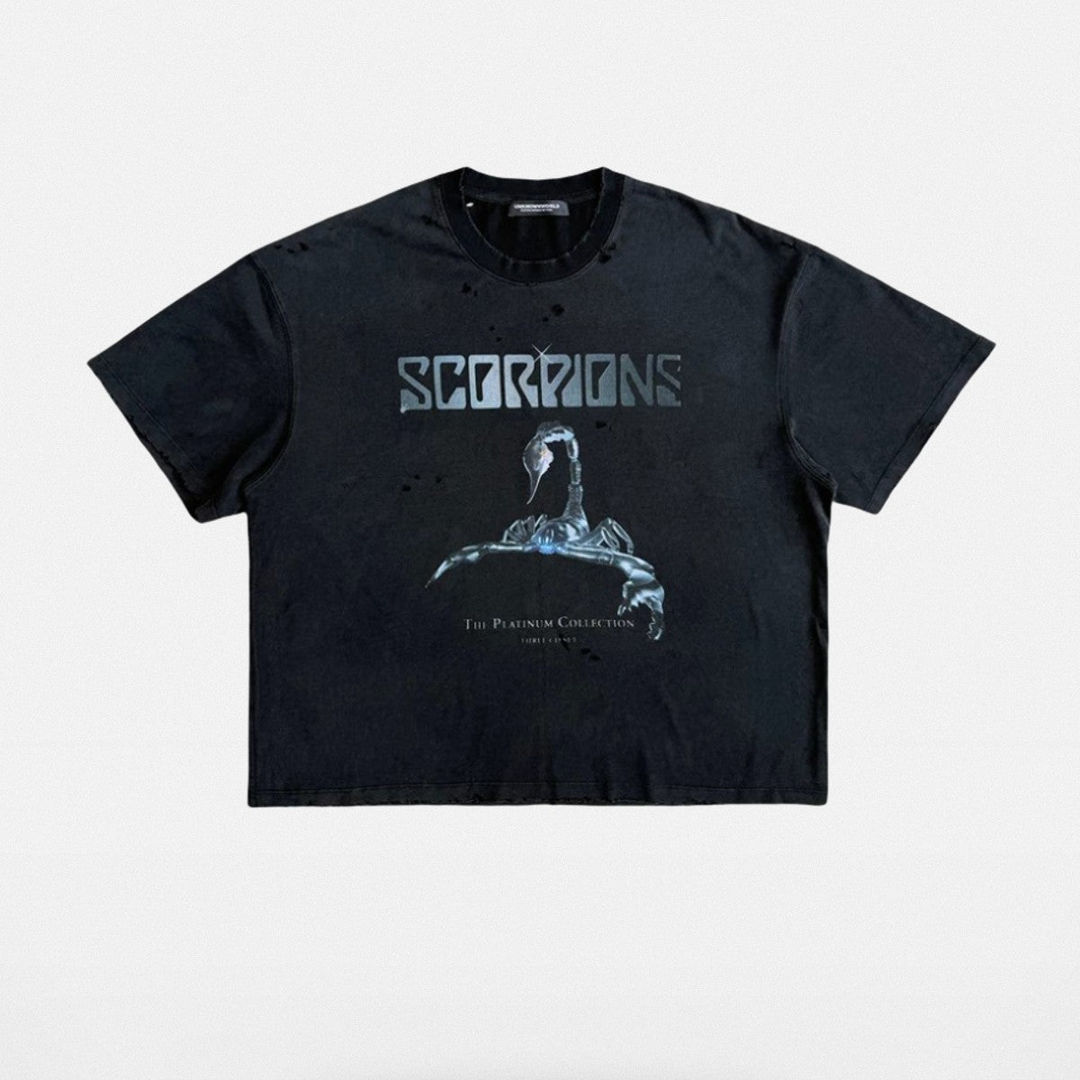UNKNOWNWORLD Distressed Metallic Scorpio Tee in Black