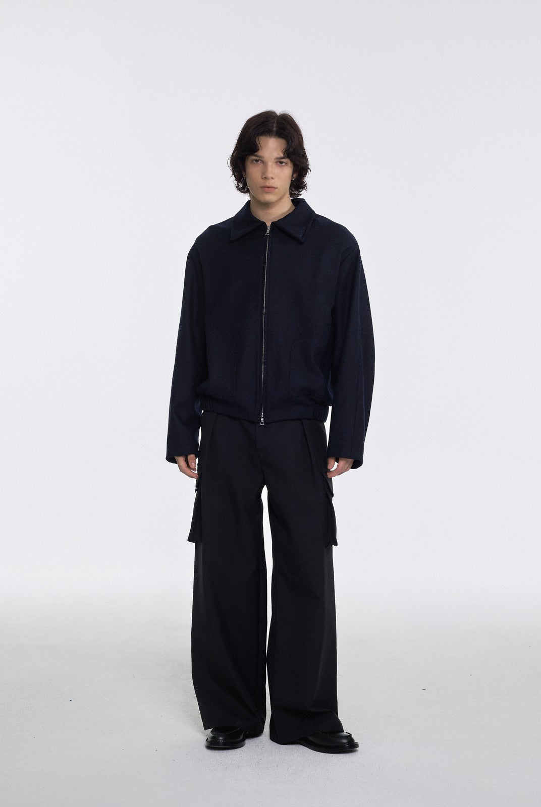 AFterTaste Navy Wool Blend Zip Jacket in Navy - On Model