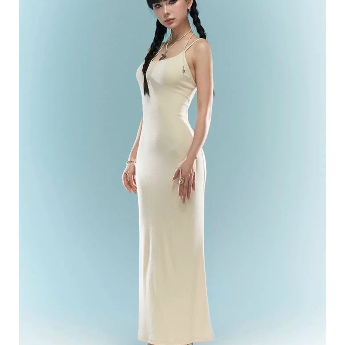 BeerBro Spaghetti Strap Bodycon Mini Dress in White - On Model