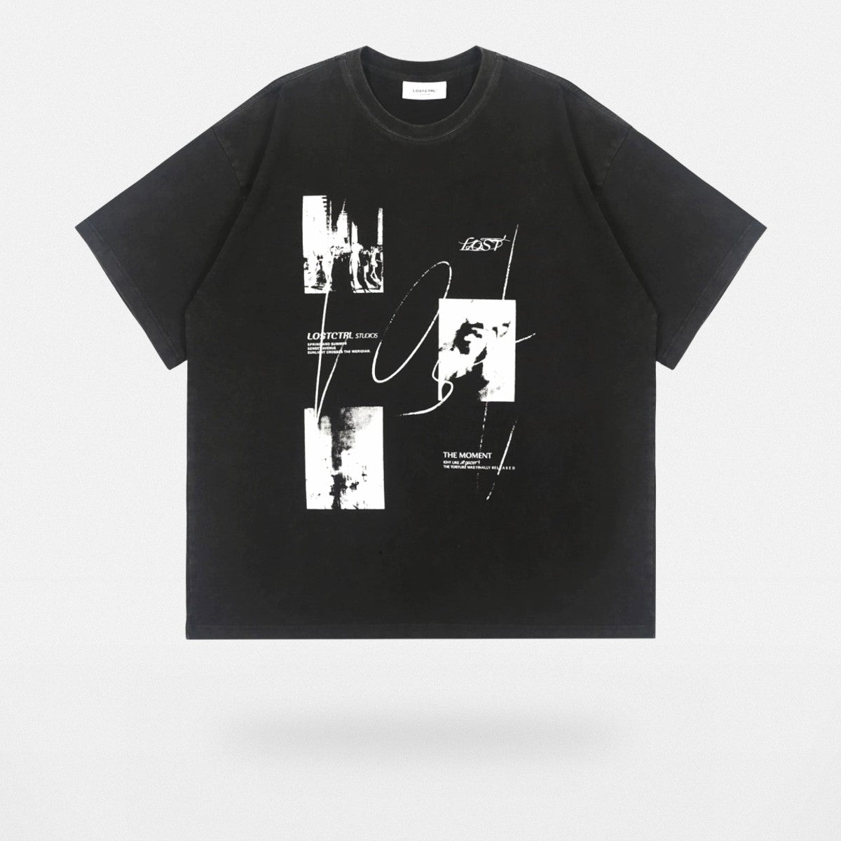 LOSTCTRL Heavyweight Washed Cotton Graphic Tee in Black