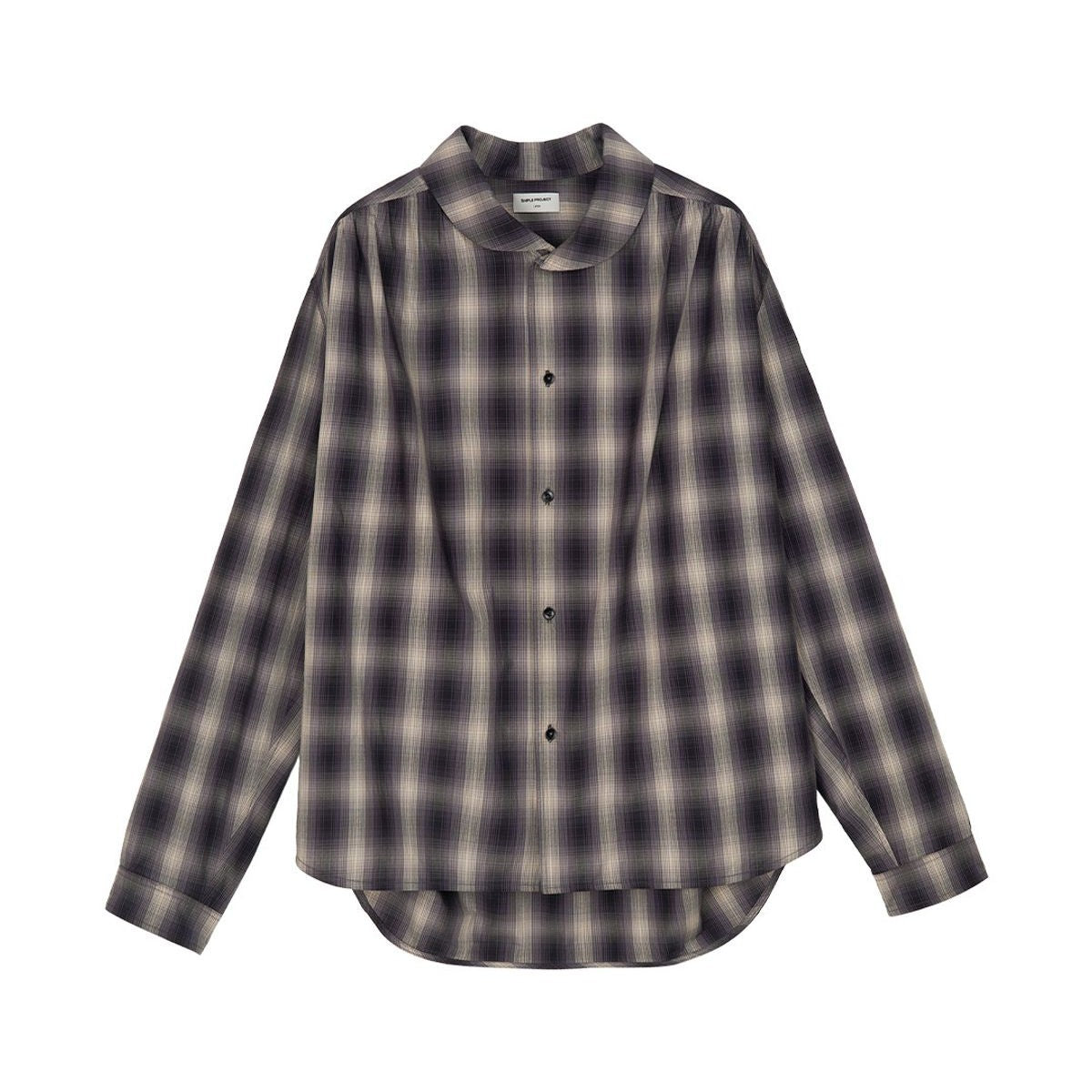 Simple Project Ruched Plaid Shawl Collar Shirt in Off-White