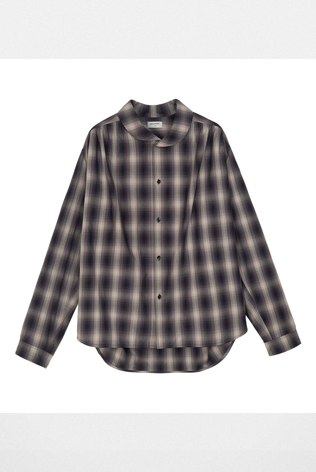 Simple Project Ruched Plaid Shawl Collar Shirt in Off-White