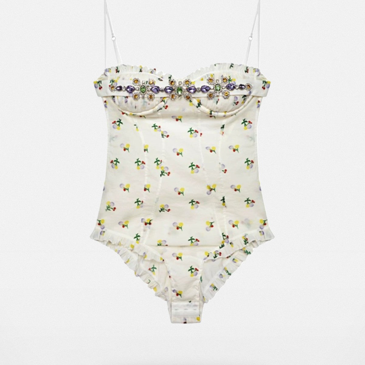 SHUSHUTONG Rhinestone Cami Bodysuit in White