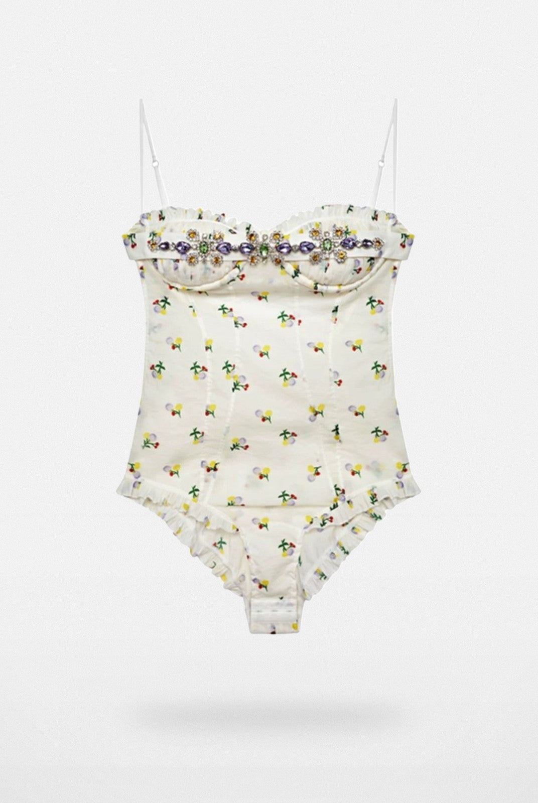 SHUSHUTONG Rhinestone Cami Bodysuit in White