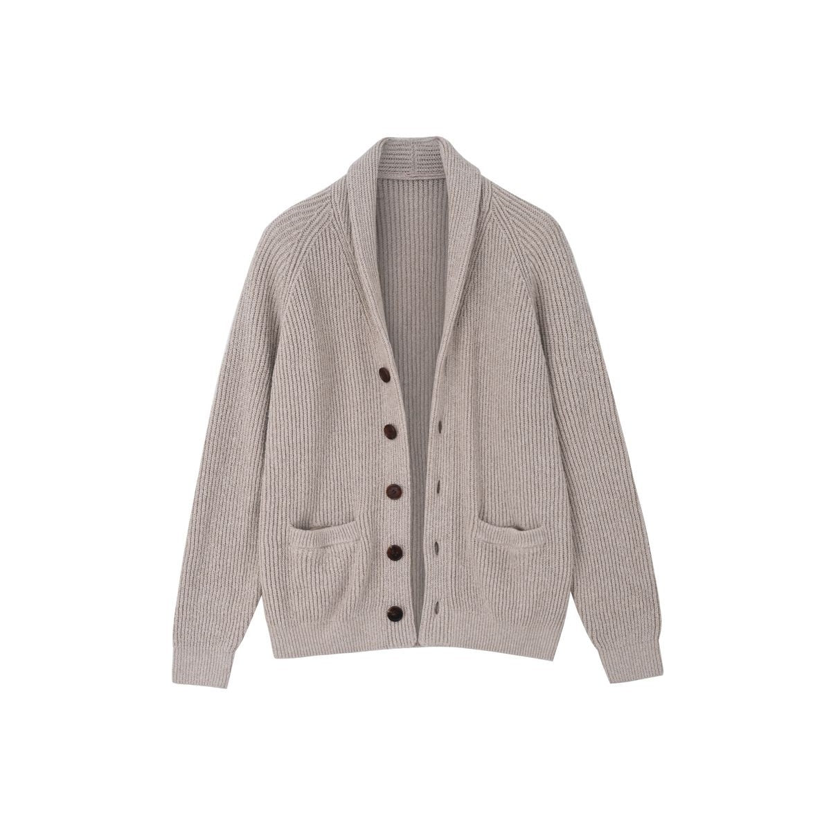 Roolrren Homme Shawl Collar Cotton Blend Cardigan in Beige