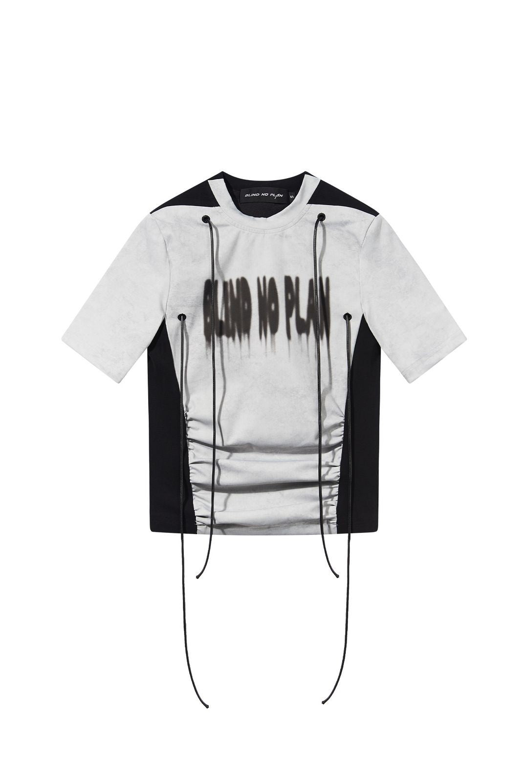 BLINDNOPLAN Contrast Panel Ruched Graphic Tee in White