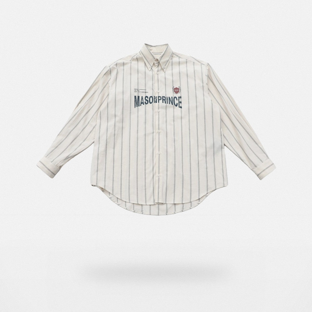 MASONPRINCE Striped Logo Button Down Shirt in White