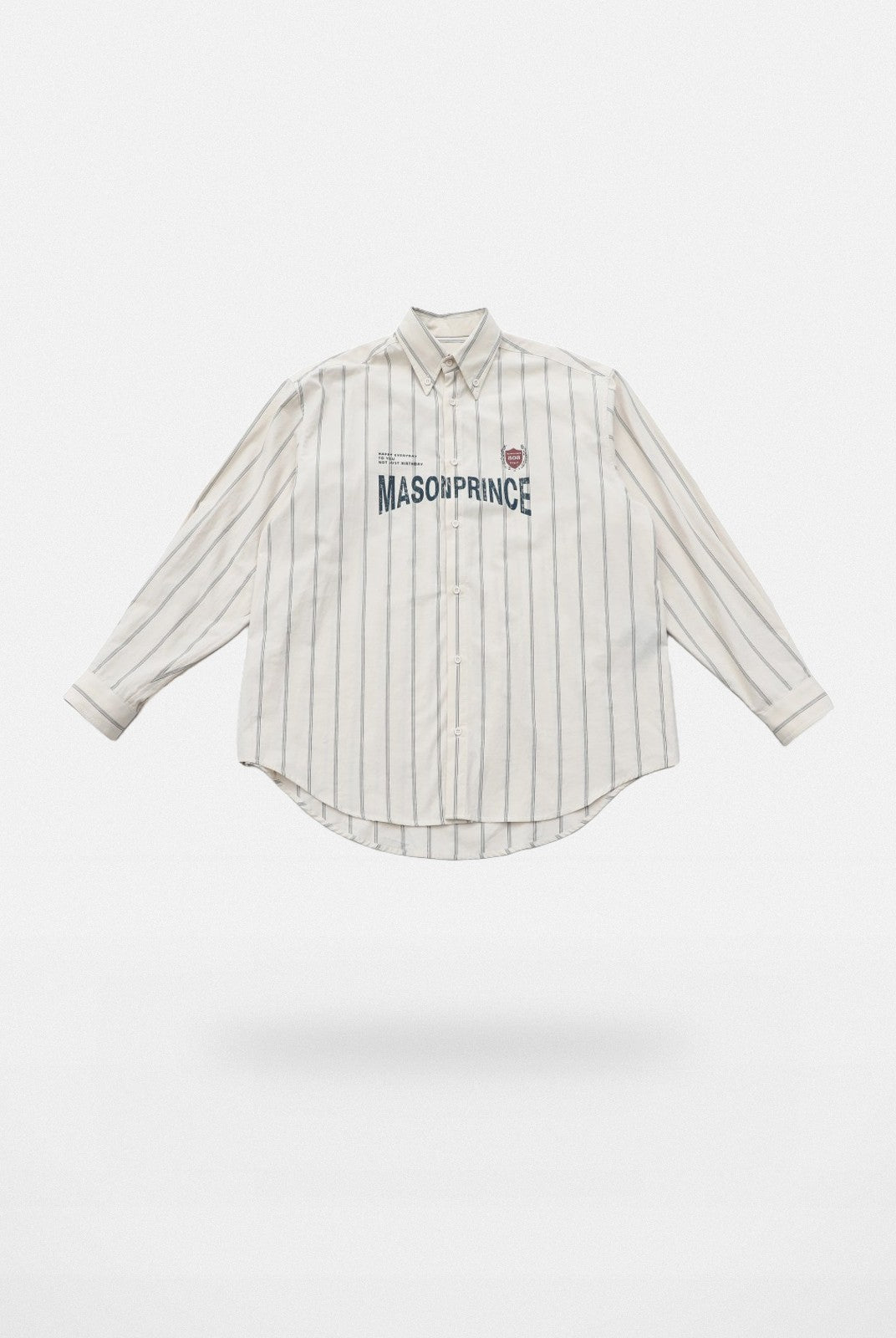 MASONPRINCE Striped Logo Button Down Shirt in White#color_white