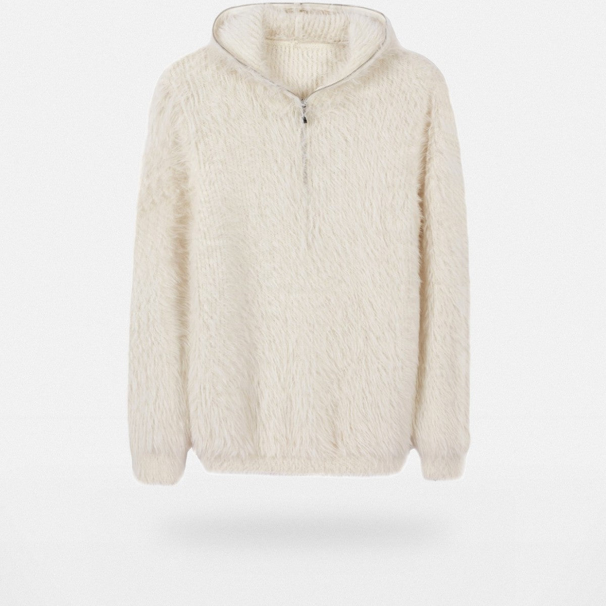 Y OFFICIAL Faux Mink Half Zip Hoodie in White