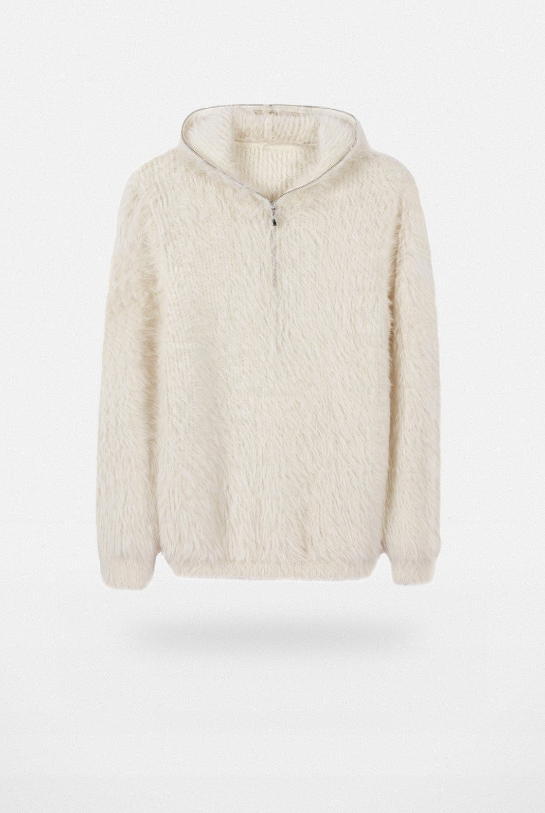Y OFFICIAL Faux Mink Half Zip Hoodie in White