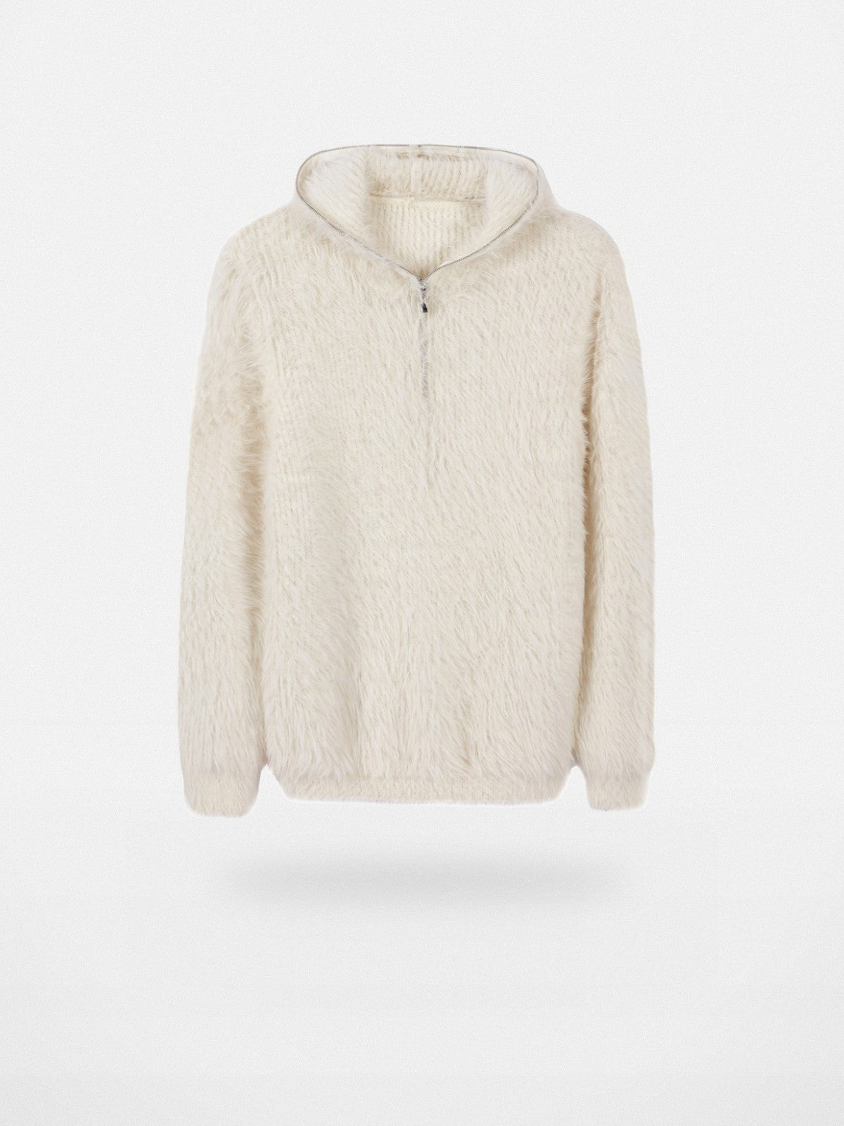 Y OFFICIAL Faux Mink Half Zip Hoodie in White