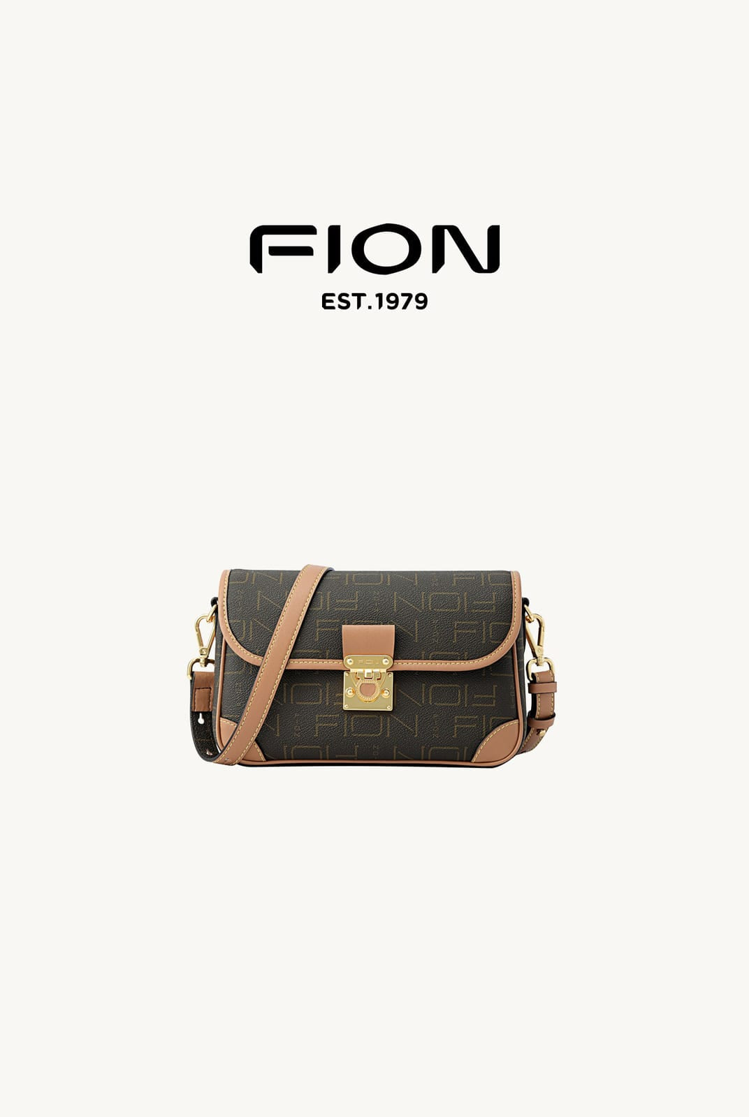 FION Monogram Faux Leather Baguette Bag in Brown
