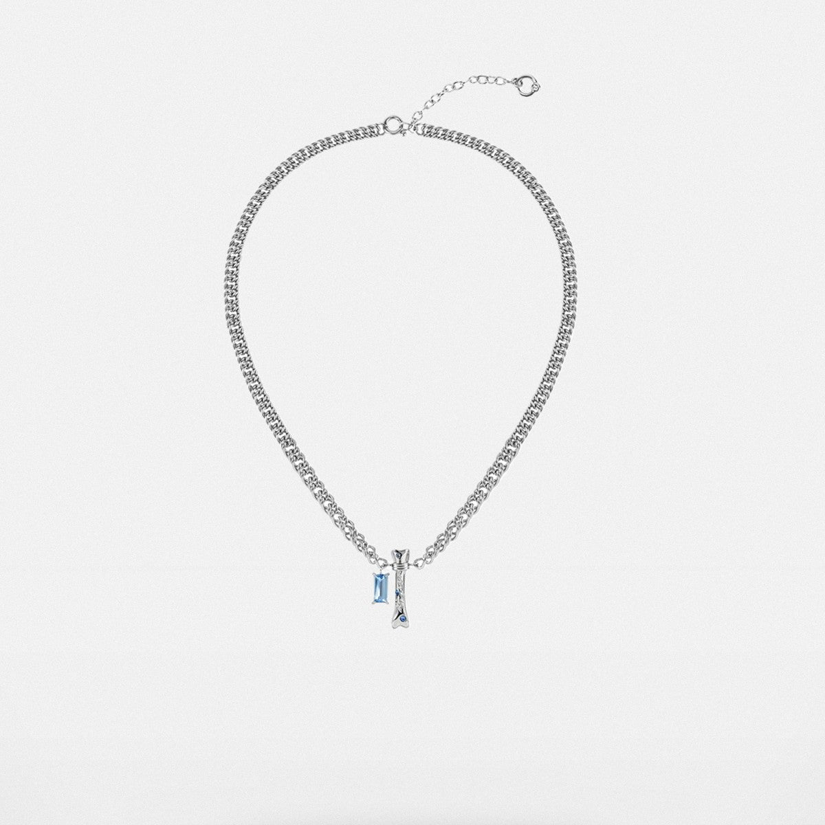 BLACKHEAD Blue Rhinestone Bone Necklace in Silver