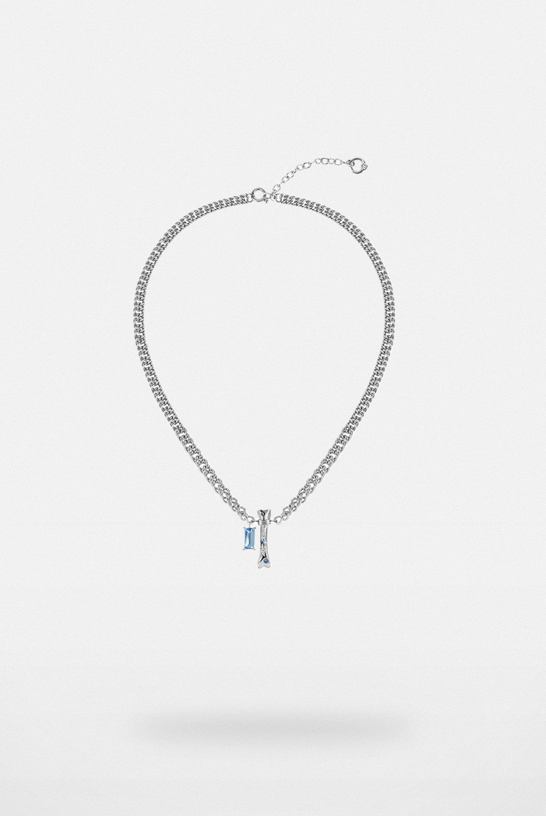 BLACKHEAD Blue Rhinestone Bone Necklace in Silver
