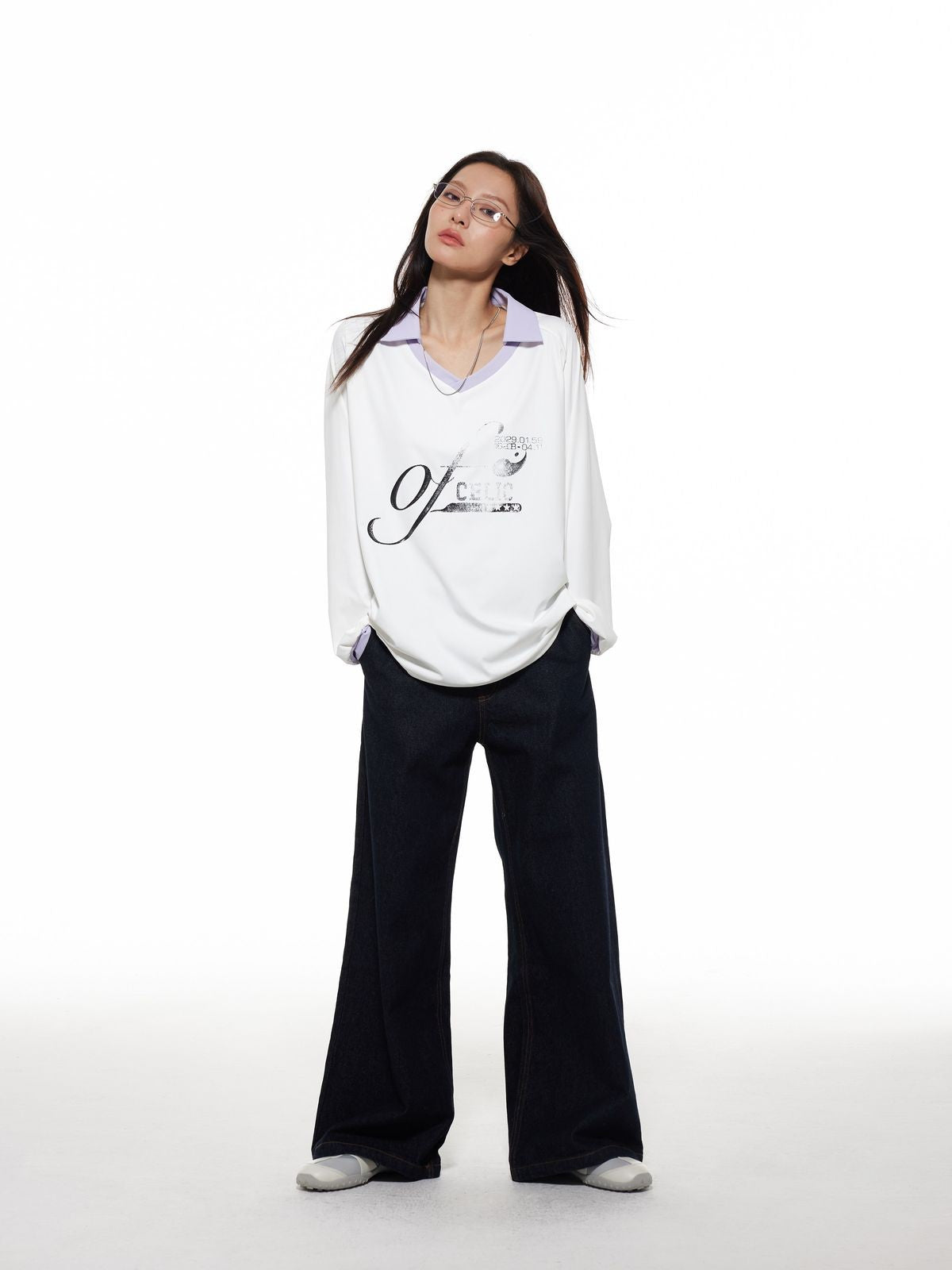 THELIGHT OFFICIAL Distressed Color Block Polo Jersey in White - On Model