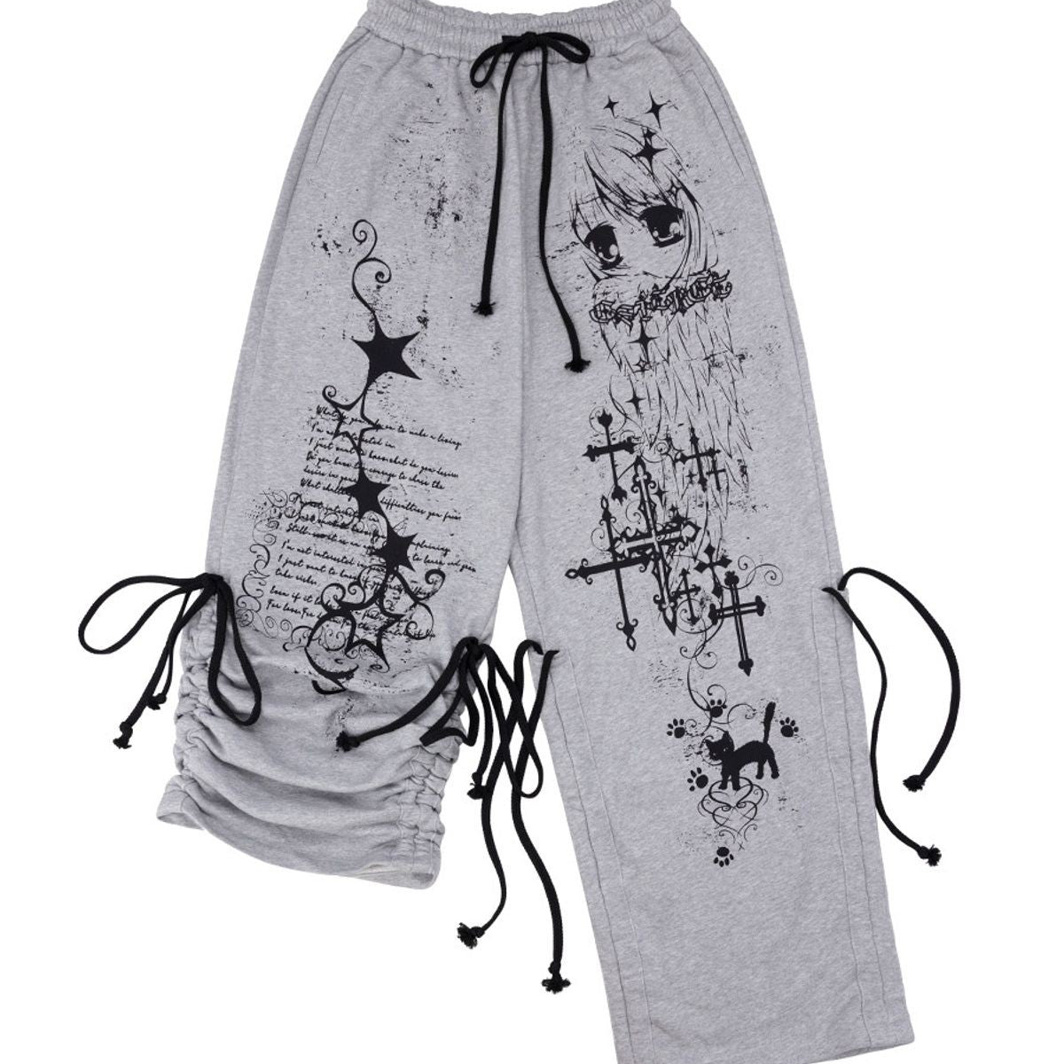CFIERCE Angel Graffiti Stacked Sweatpants in Gray