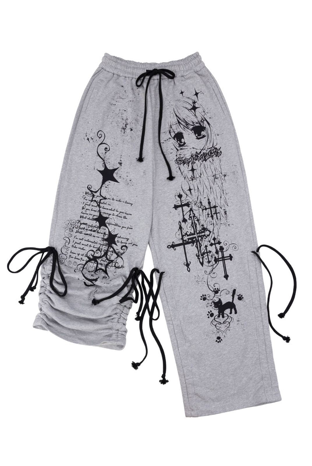 CFIERCE Angel Graffiti Stacked Sweatpants in Gray