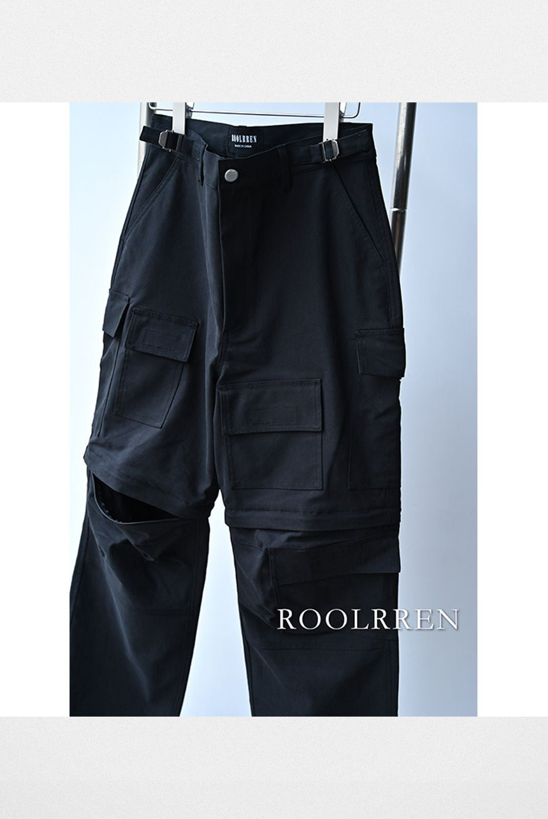 Roolrren homme Detachable 2 in 1 Cargo Pants in Black
