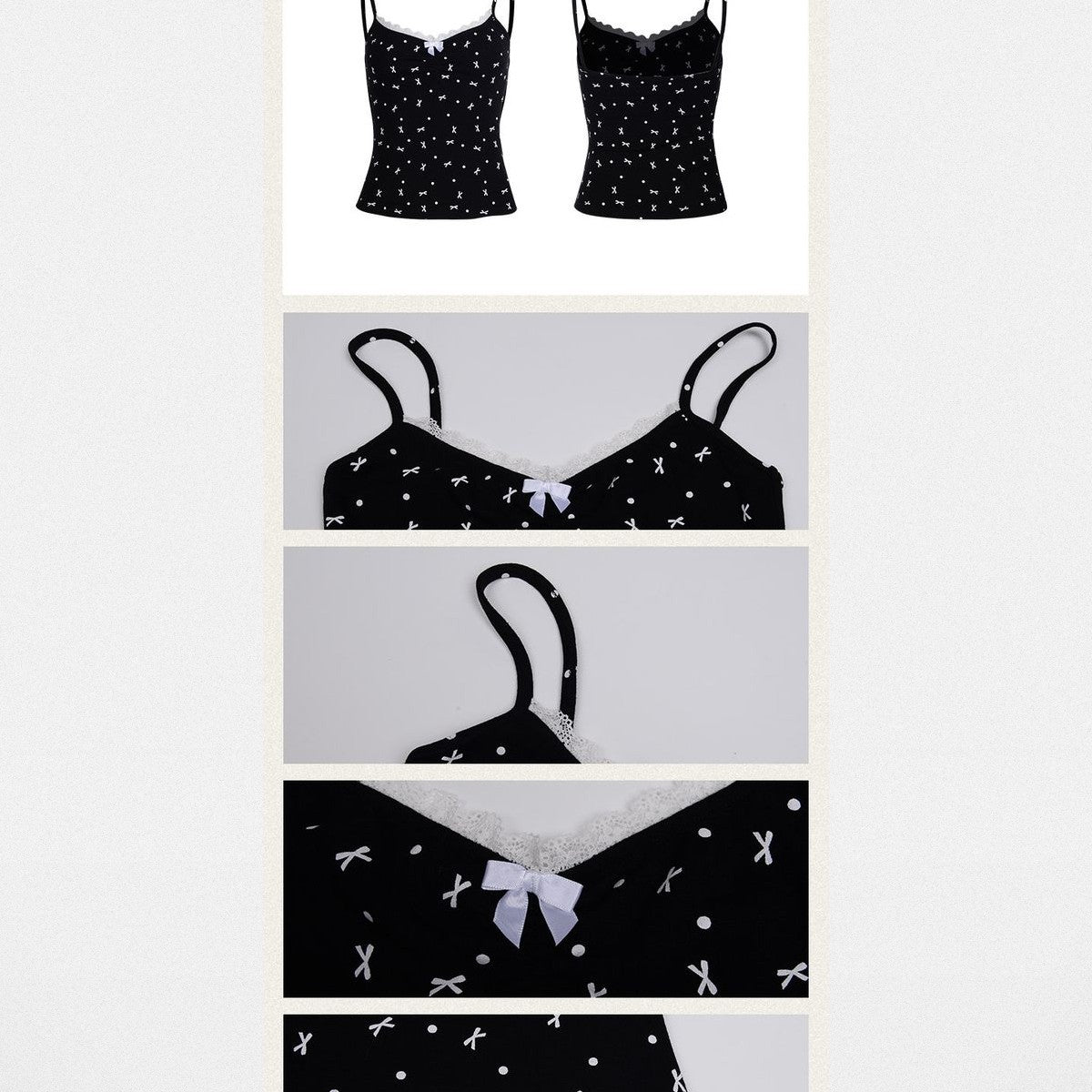 BeerBro Lace Trim Bow Print Camisole in Black - Detail