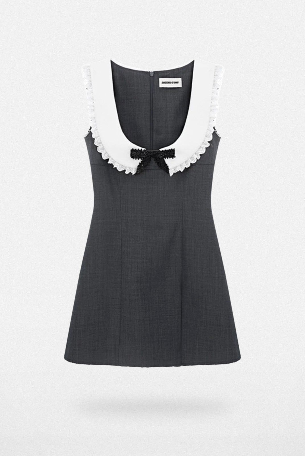 SHUSHUTONG Lace Collar A Line Dress with Bow in Gray