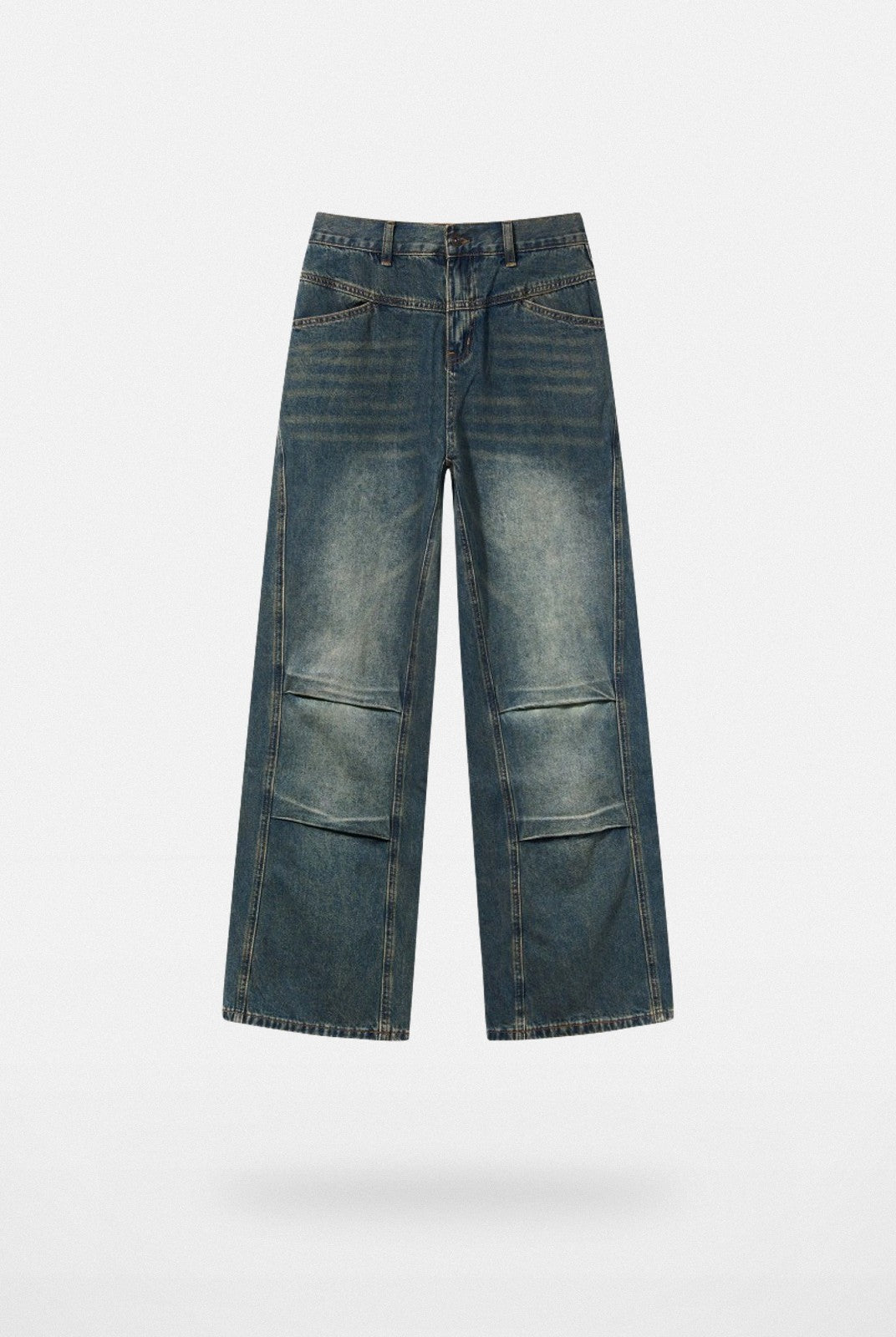 BLINDNOPLAN Distressed Pleated Knee Jeans in Blue