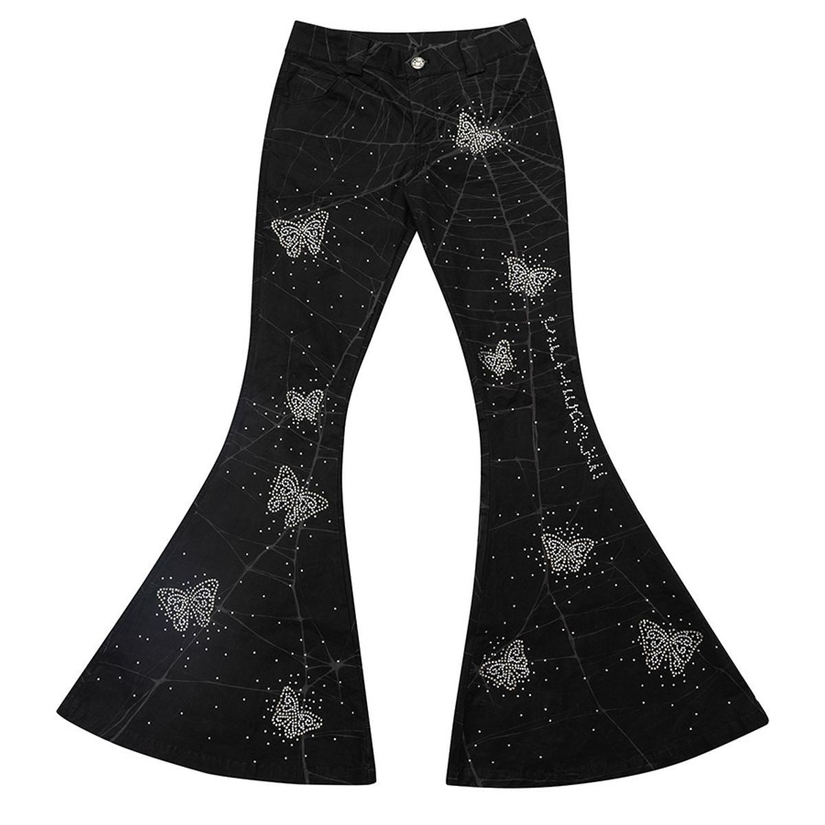 CFIERCE Spider Web Butterfly Flared Pants in Black