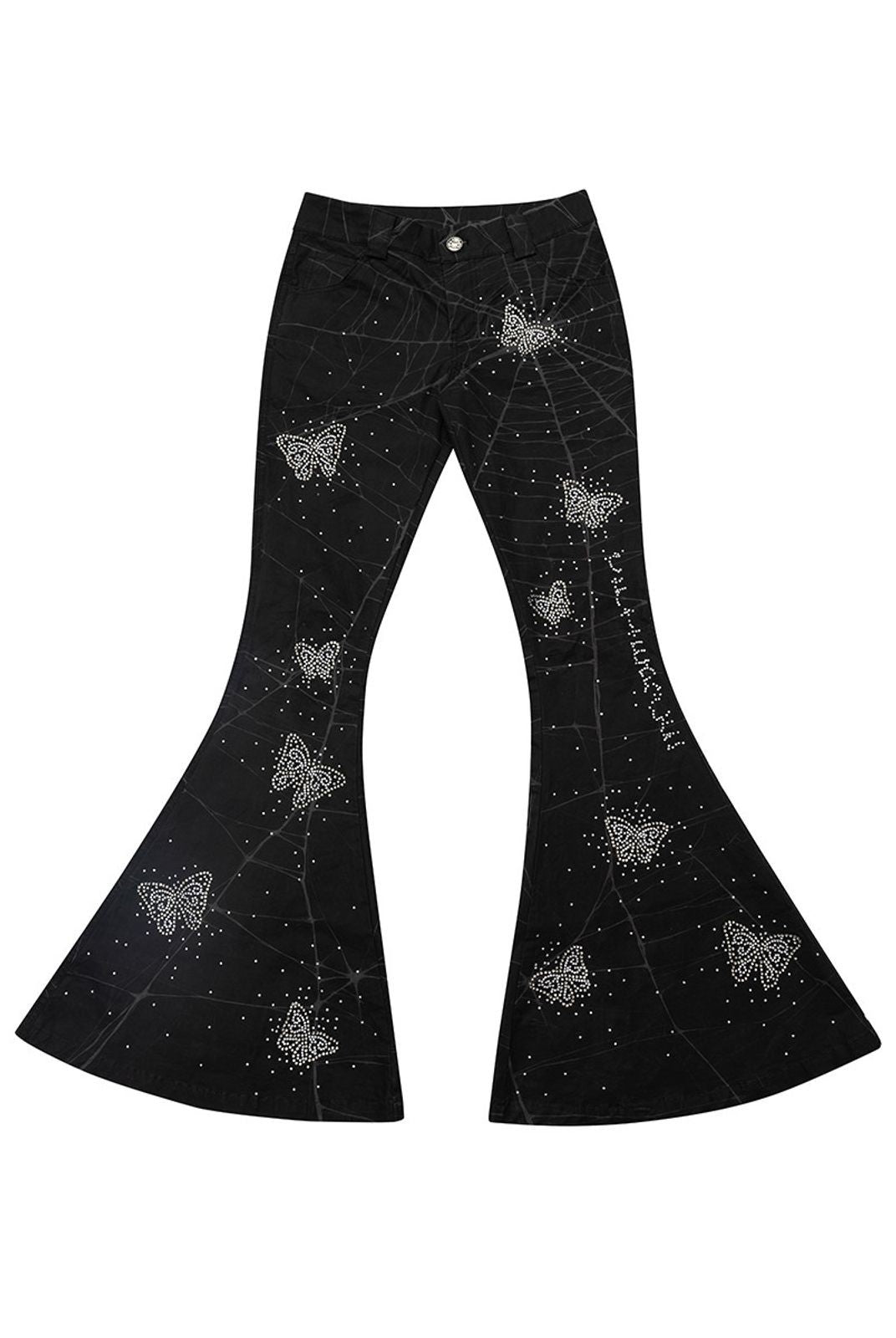 CFIERCE Spider Web Butterfly Flared Pants in Black