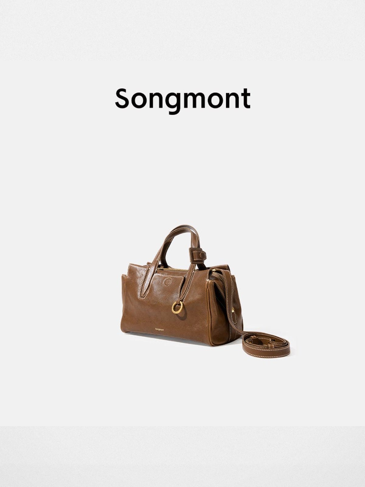 Songmont Mini Vegetable Tanned Leather Boston Bag in Brown