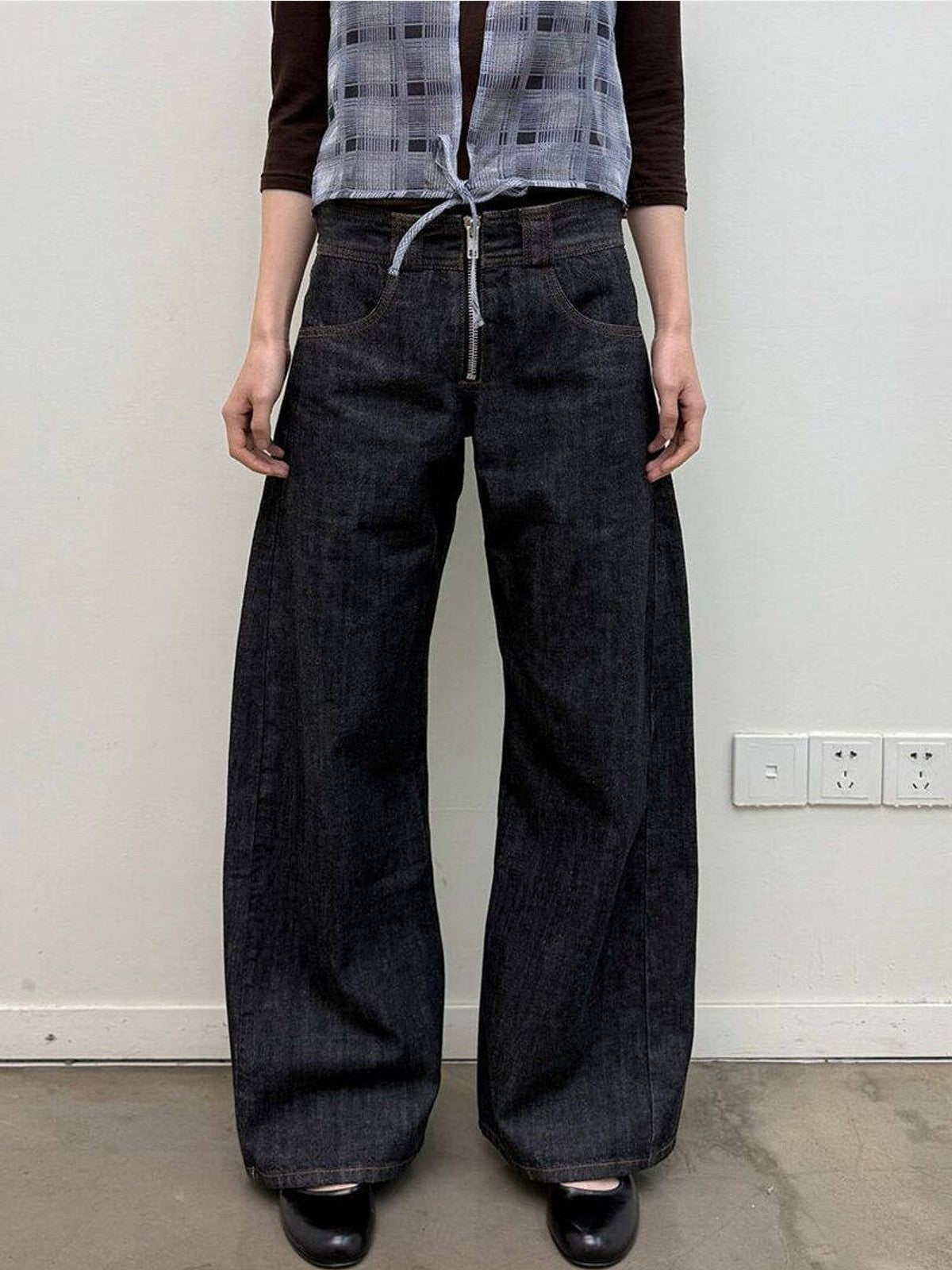 NeverSeez Curved Leg Selvedge Jeans in Raw Indigo - On Model