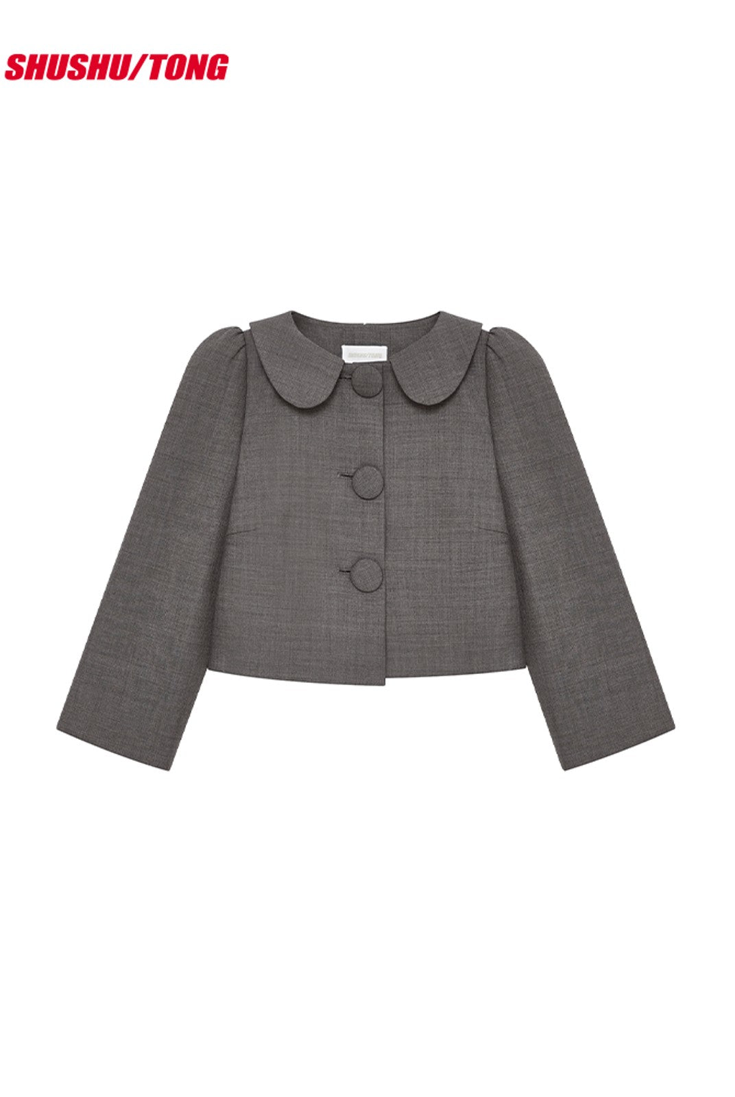 SHUSHUTONG Wool Blend Peter Pan Collar Jacket in Gray
