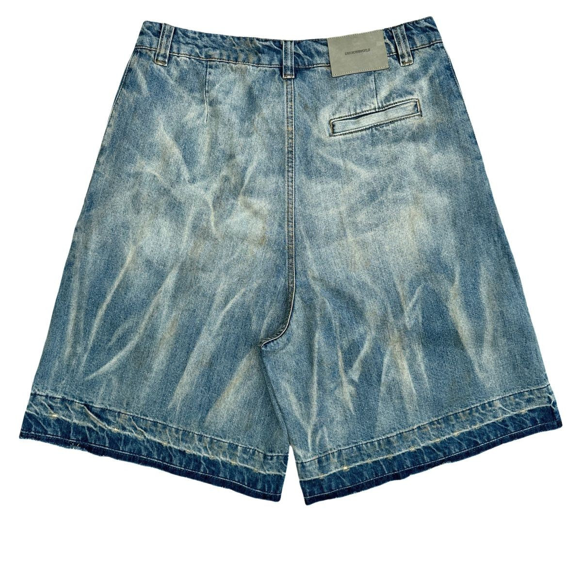 UNKNOWNWORLD Distressed Wash Baggy Shorts in Blue