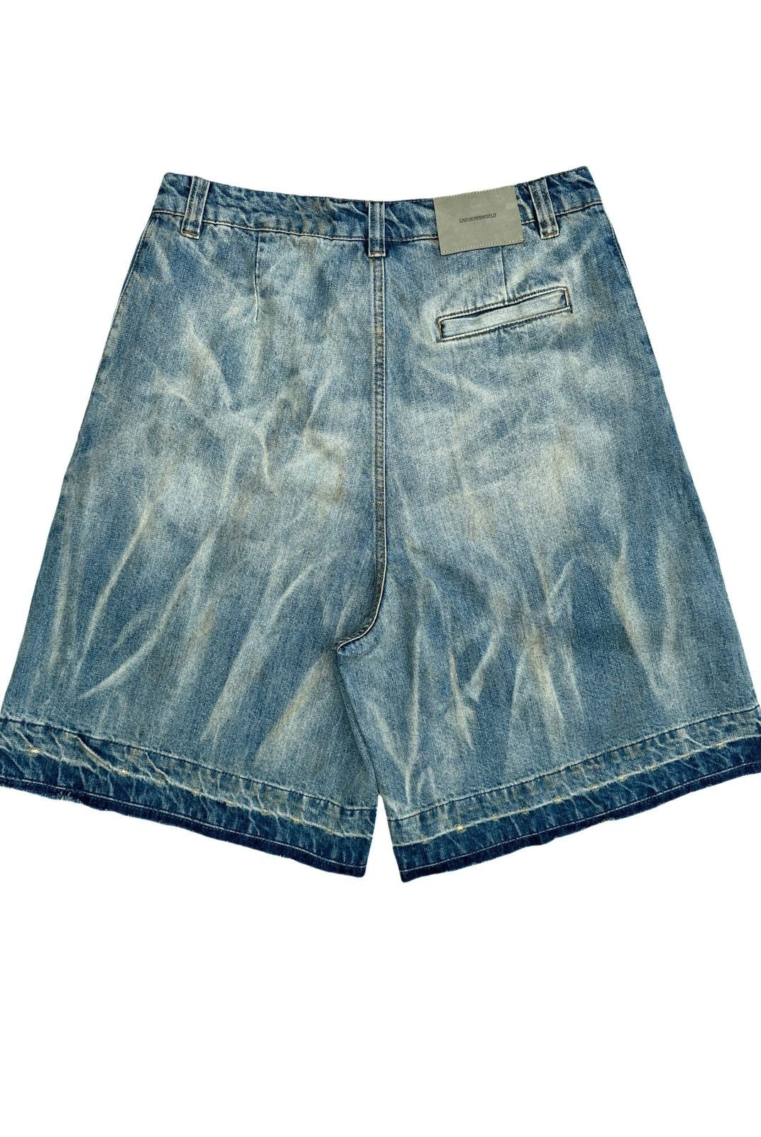 UNKNOWNWORLD Distressed Wash Baggy Shorts in Blue