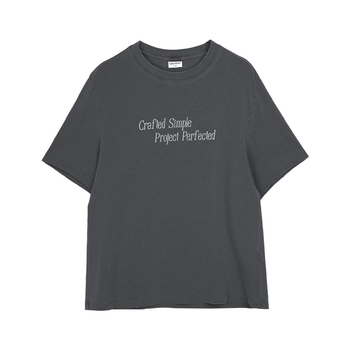 Simple Project Garment Dyed Slogan T Shirt in Gray