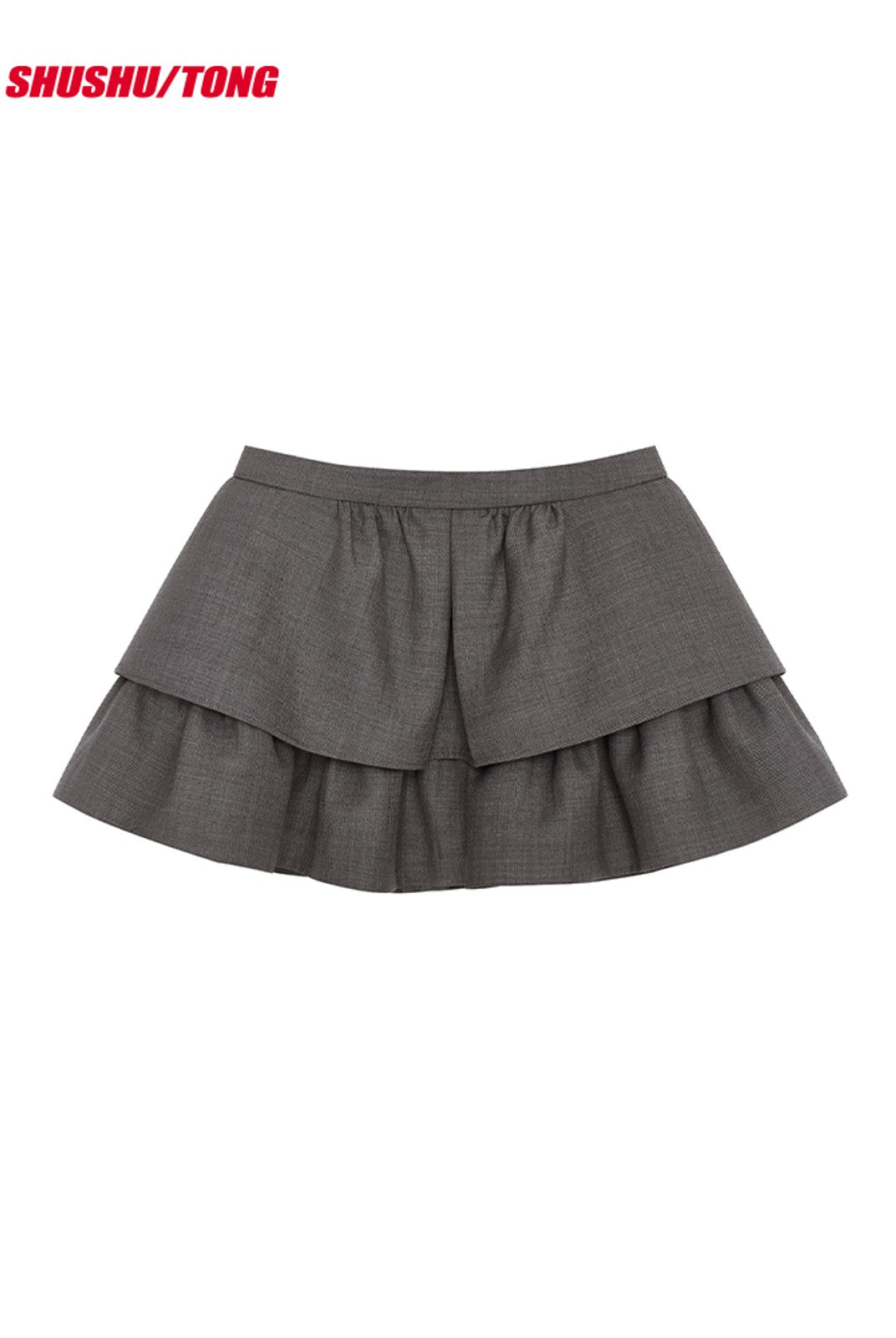 SHUSHUTONG Tiered Wavy Wool Mini Skirt in Gray