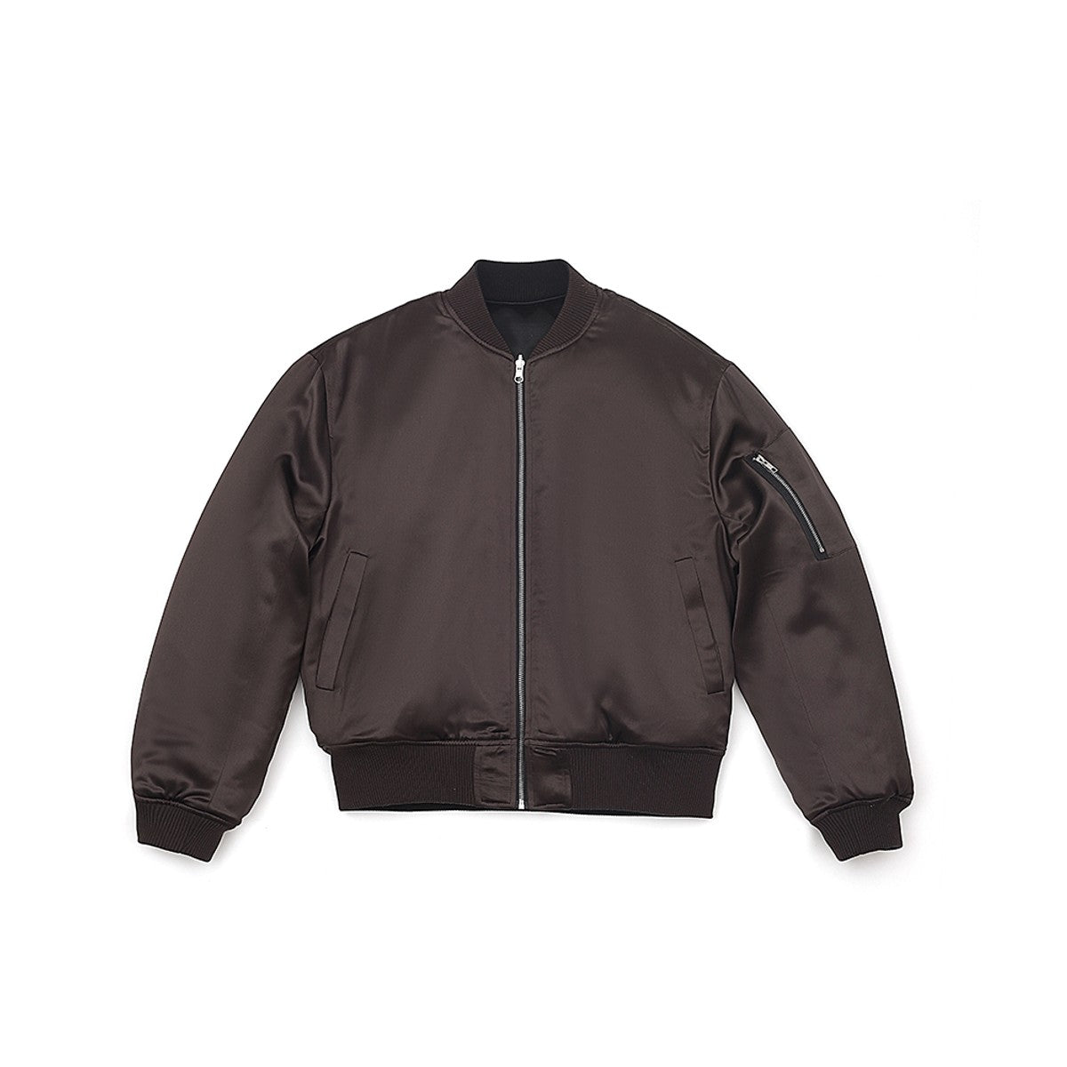 AFterTaste Chocolate Acetate Bomber Jacket in Brown