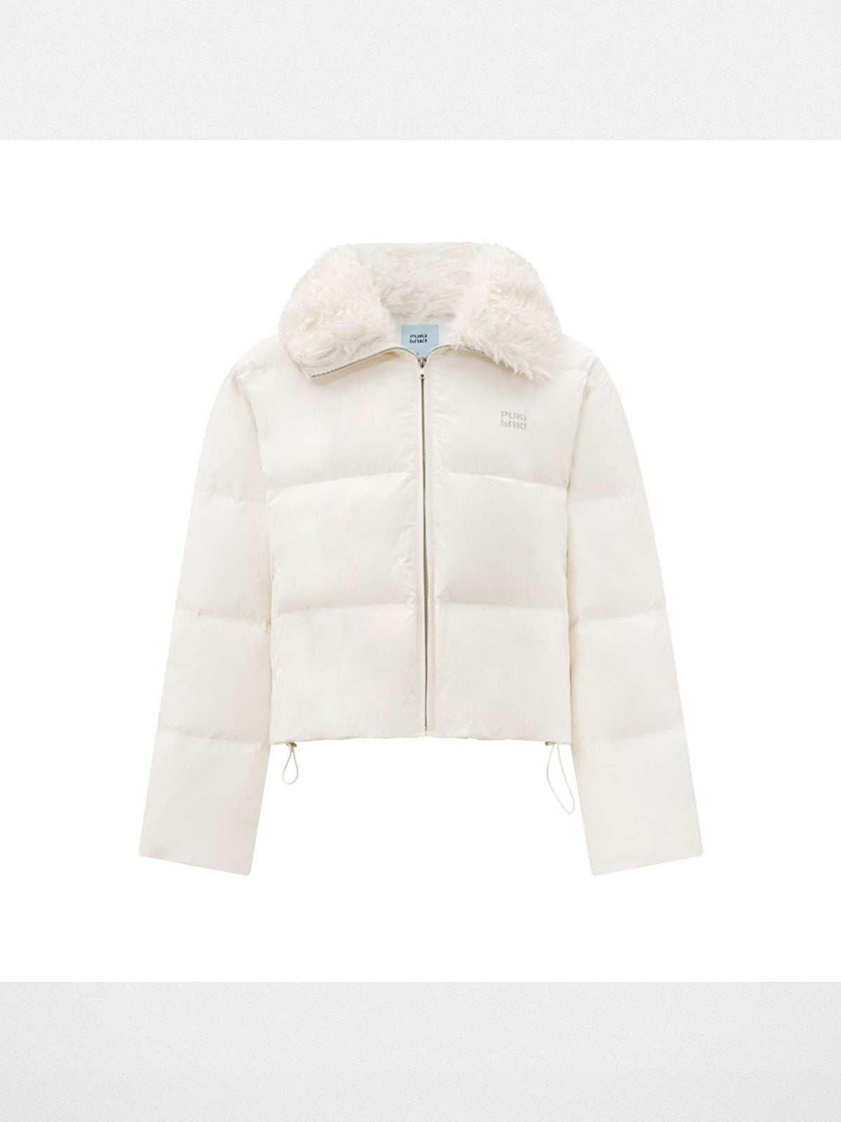 PUKI Cropped Down Puffer with Fur Collar in White
