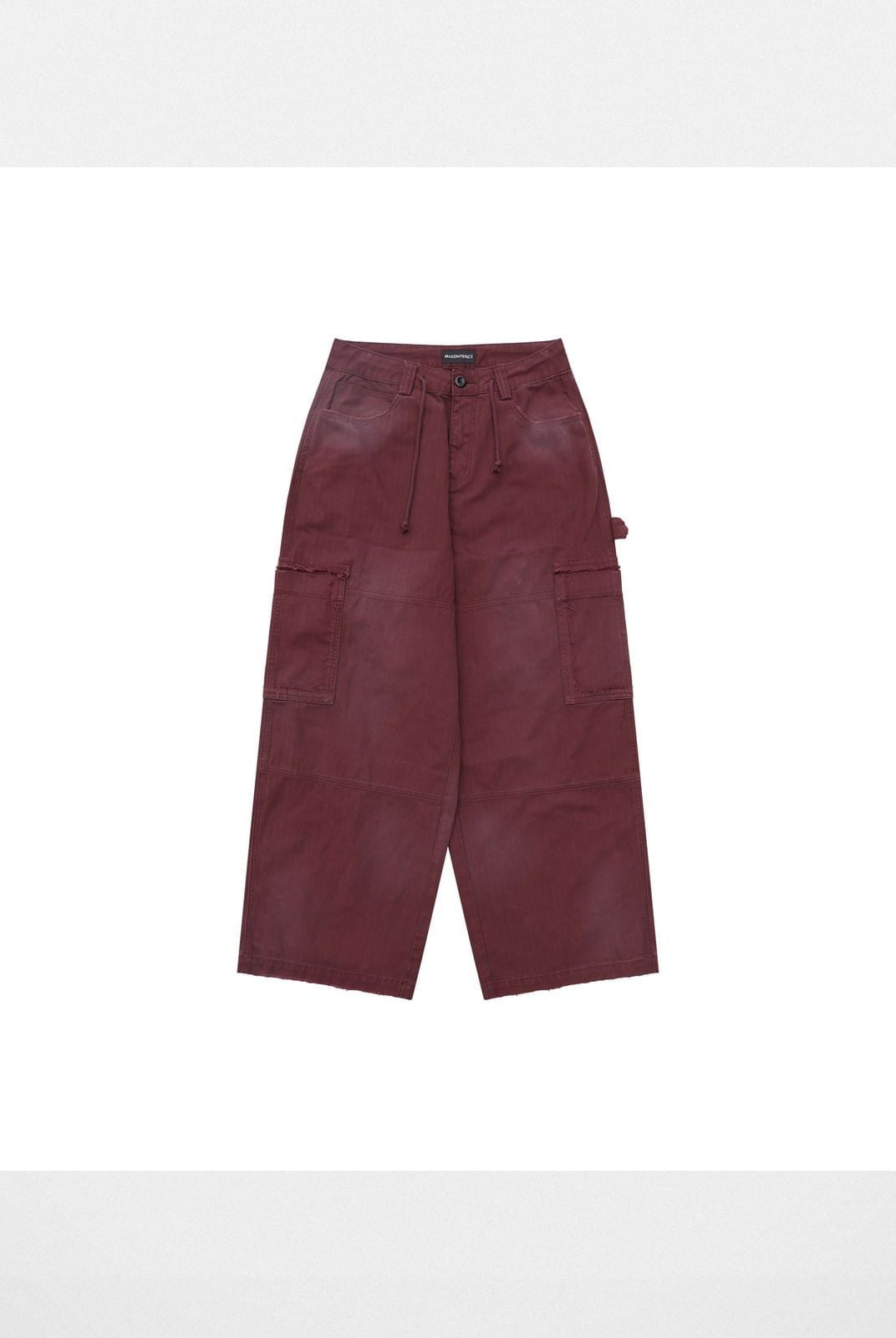 MasonPrince Distressed Wide Leg Cargo Pants in Burgundy