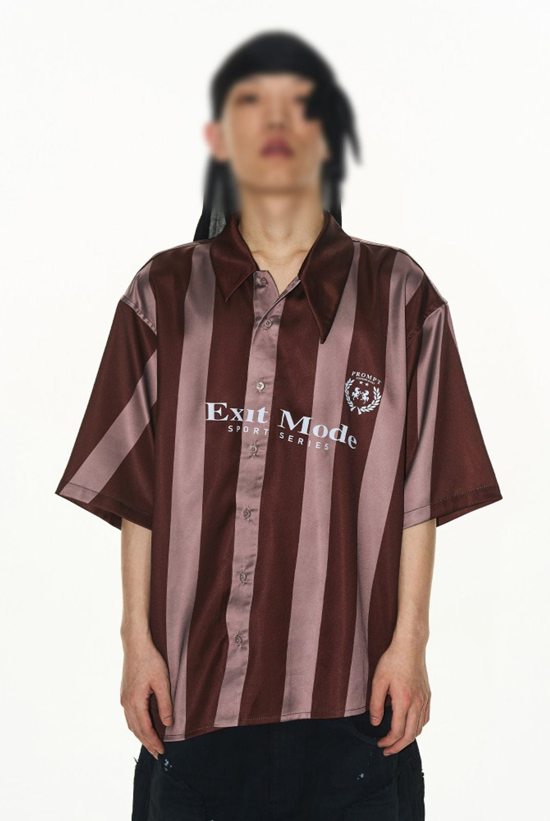 BLINDNOPLAN Burgundy Digital Stripe Shirt in Burgundy - On Model