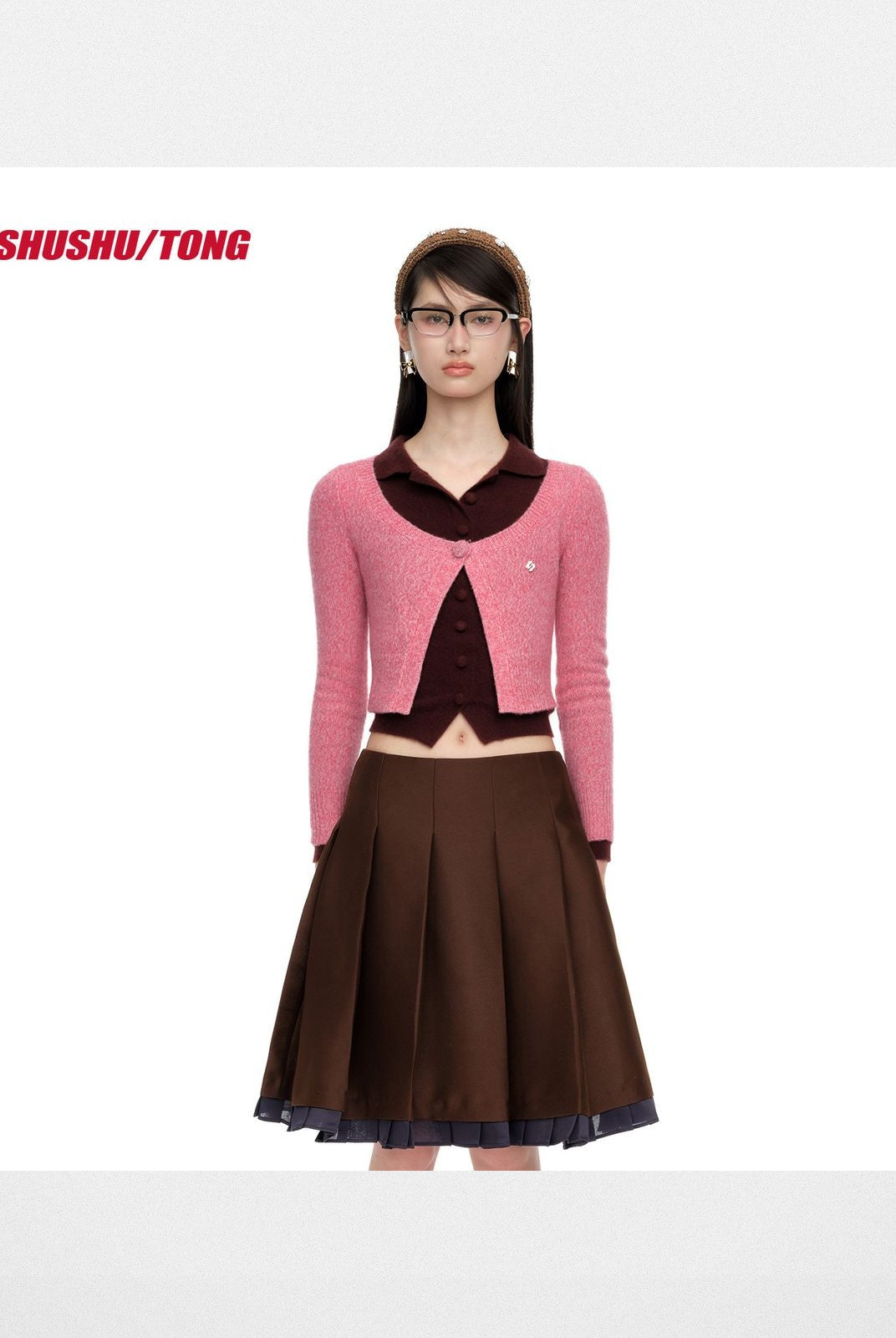 SHUSHUTONG Single Button Wool Cashmere Cardigan in Pink - On Model