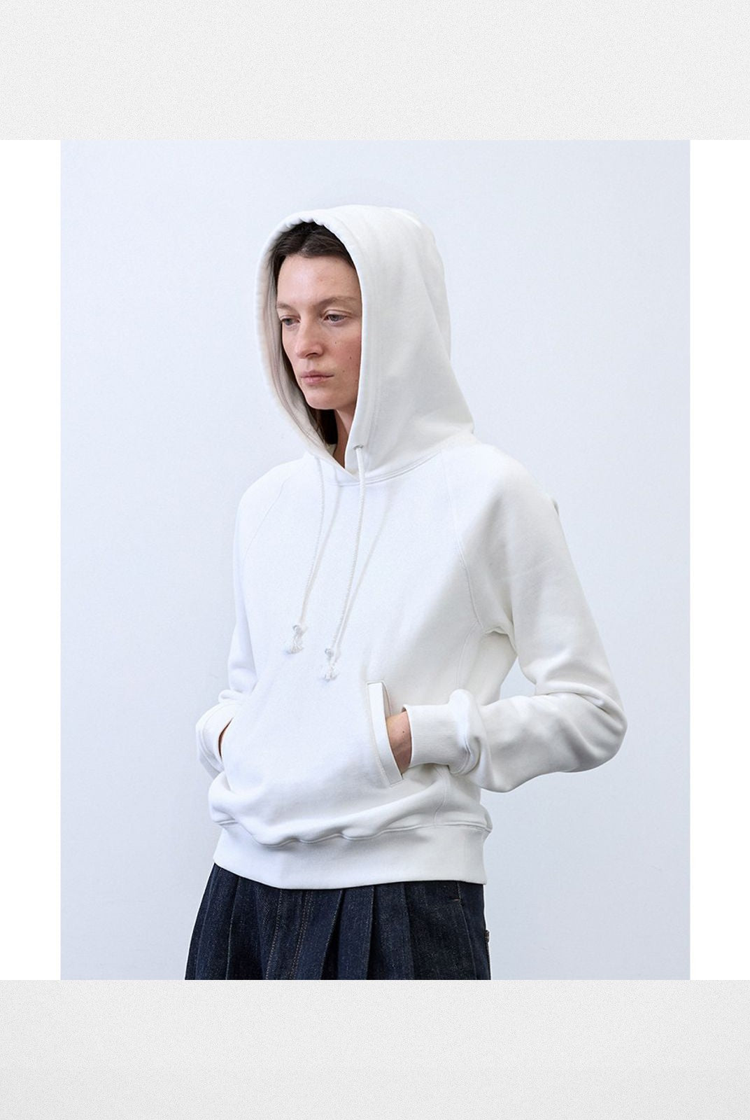 RandomPiece Cropped Cotton Lyocell Hoodie in White - On Model