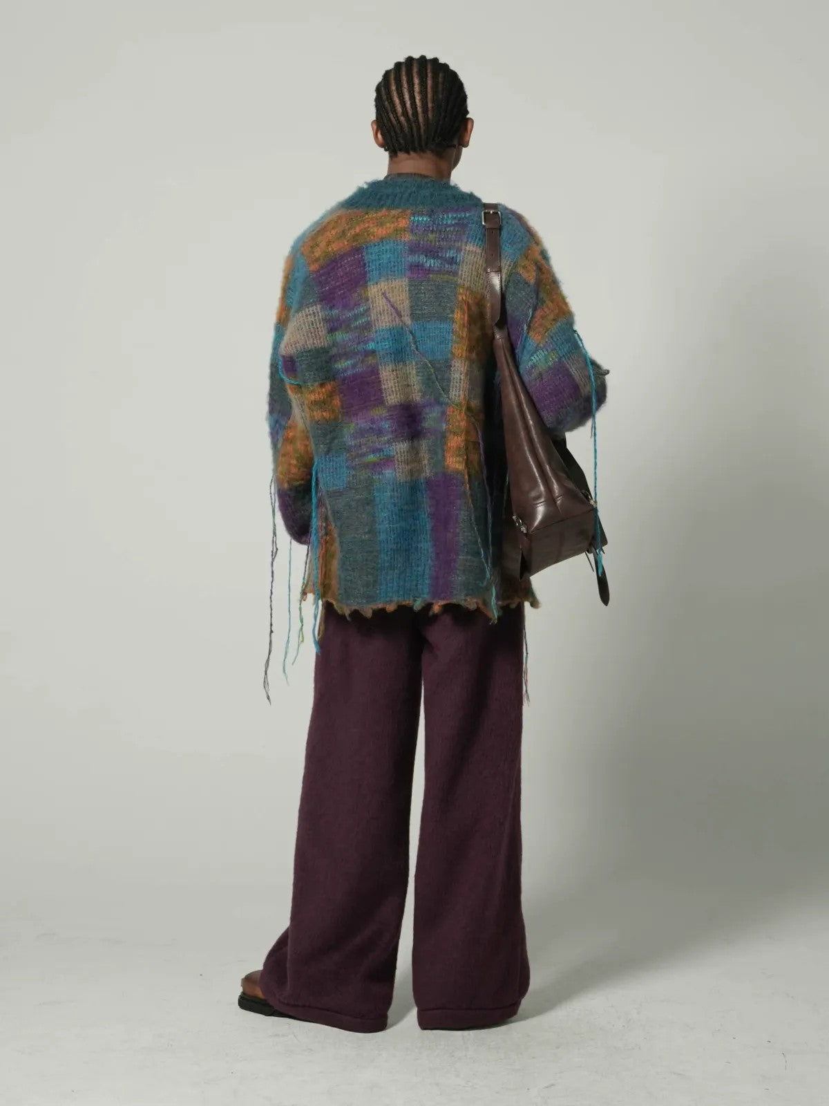 MASONPRINCE Mohair Checkerboard Fringe Cardigan in Blue #color_blue