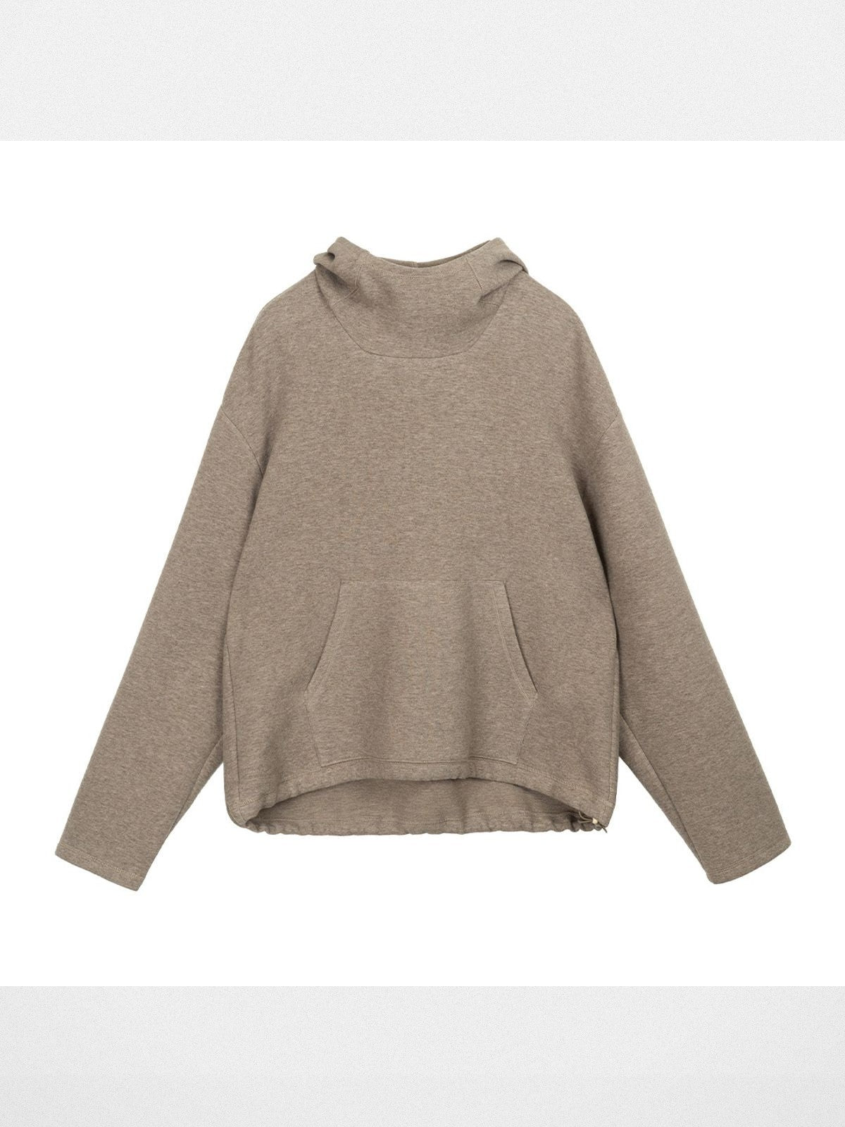 Simple Project Drawstring Hem Fleece Hoodie in Beige