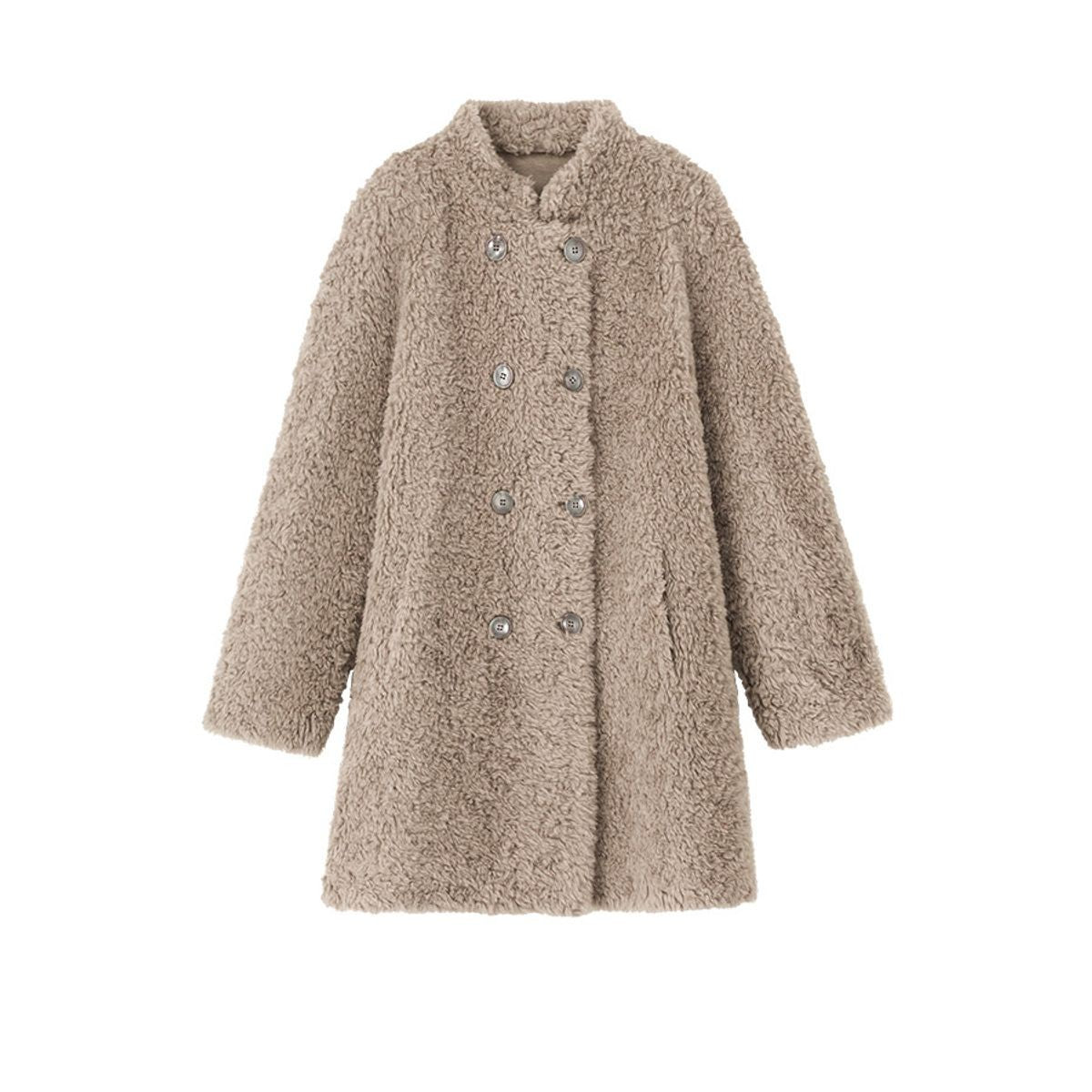 ACSENSE STUDIO Double Breasted Sheep Wool Coat in Beige