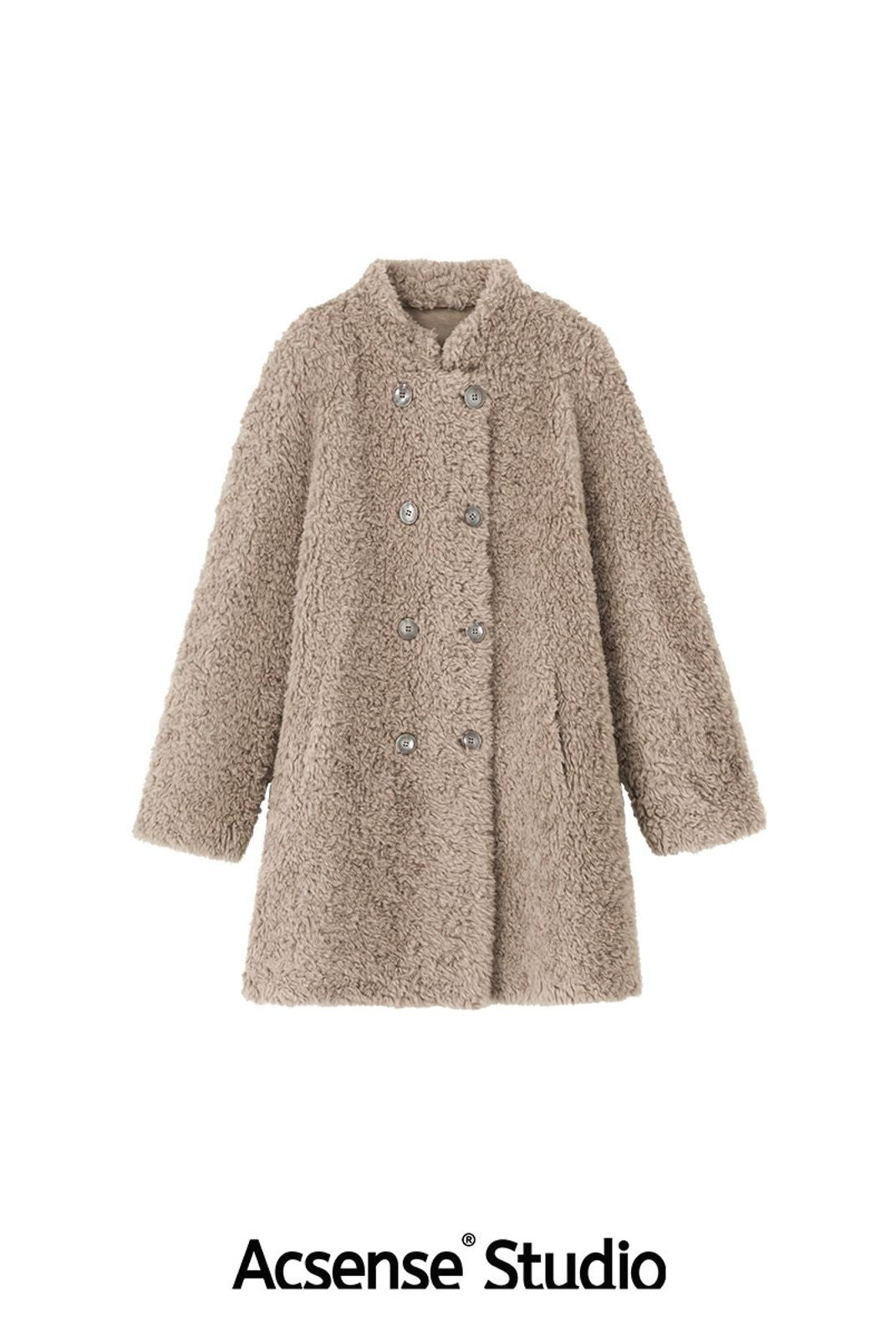 ACSENSE STUDIO Double Breasted Sheep Wool Coat in Beige
