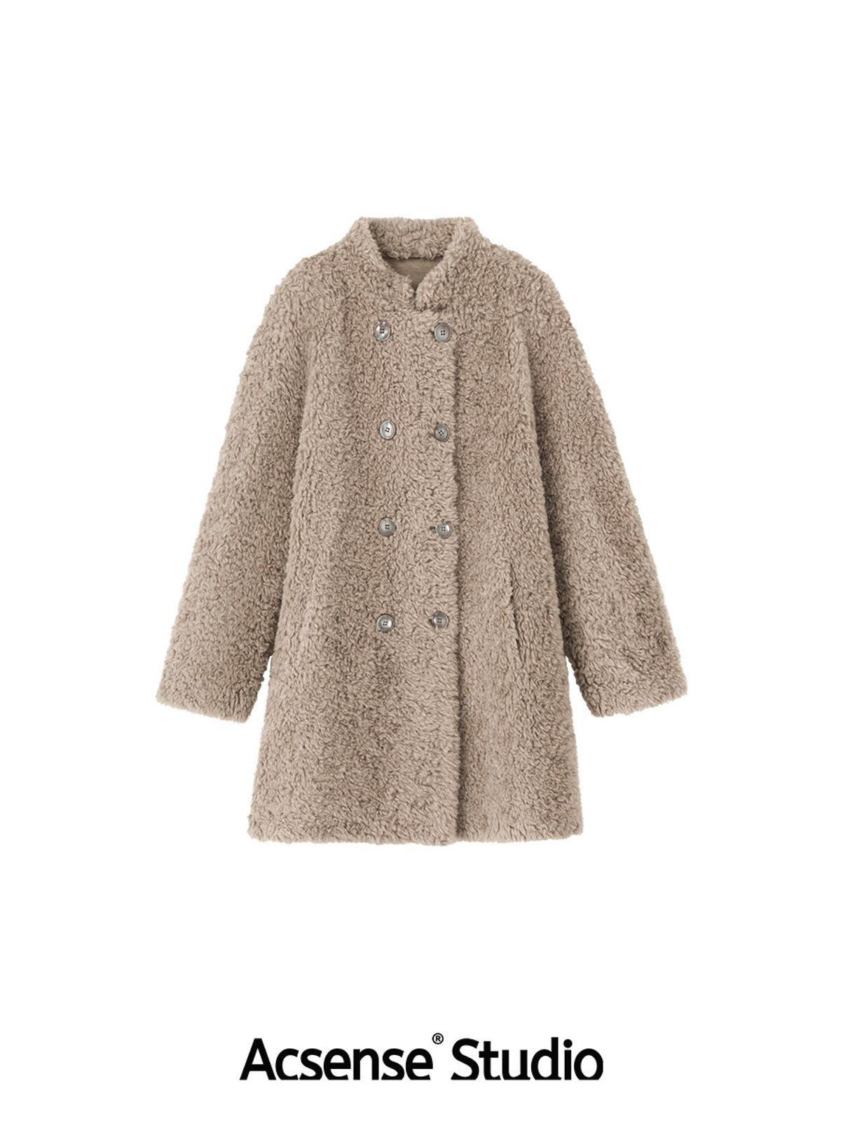 ACSENSE STUDIO Double Breasted Sheep Wool Coat in Beige