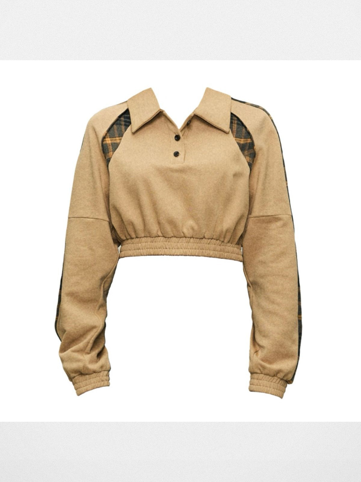 Amee Cropped Plaid Panel Sweatshirt in Mustard