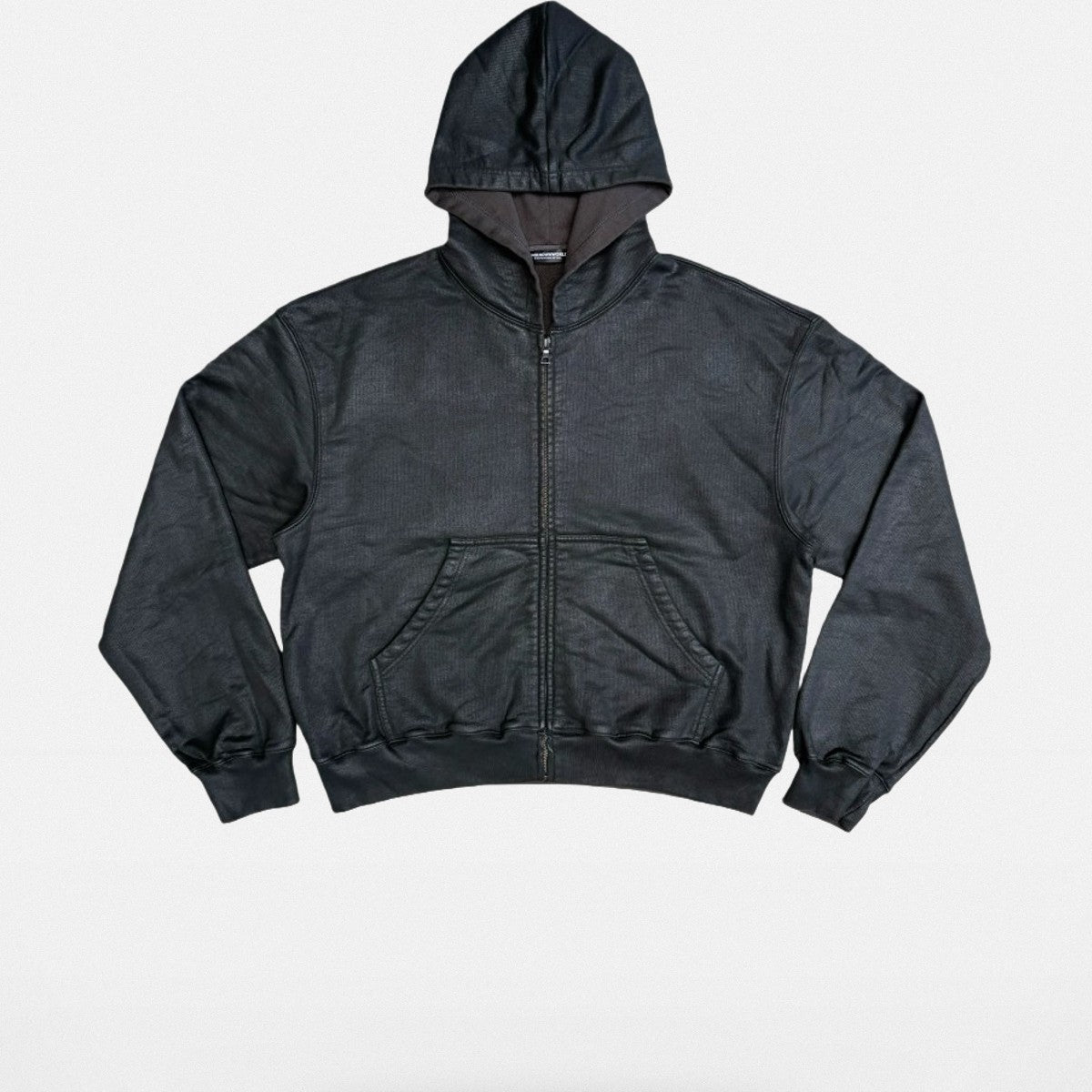 UNKNOWNWORLD Hand Waxed Cotton Zip Up Hoodie in Black