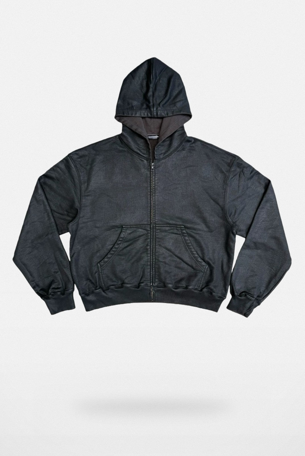 UNKNOWNWORLD Hand Waxed Cotton Zip Up Hoodie in Black