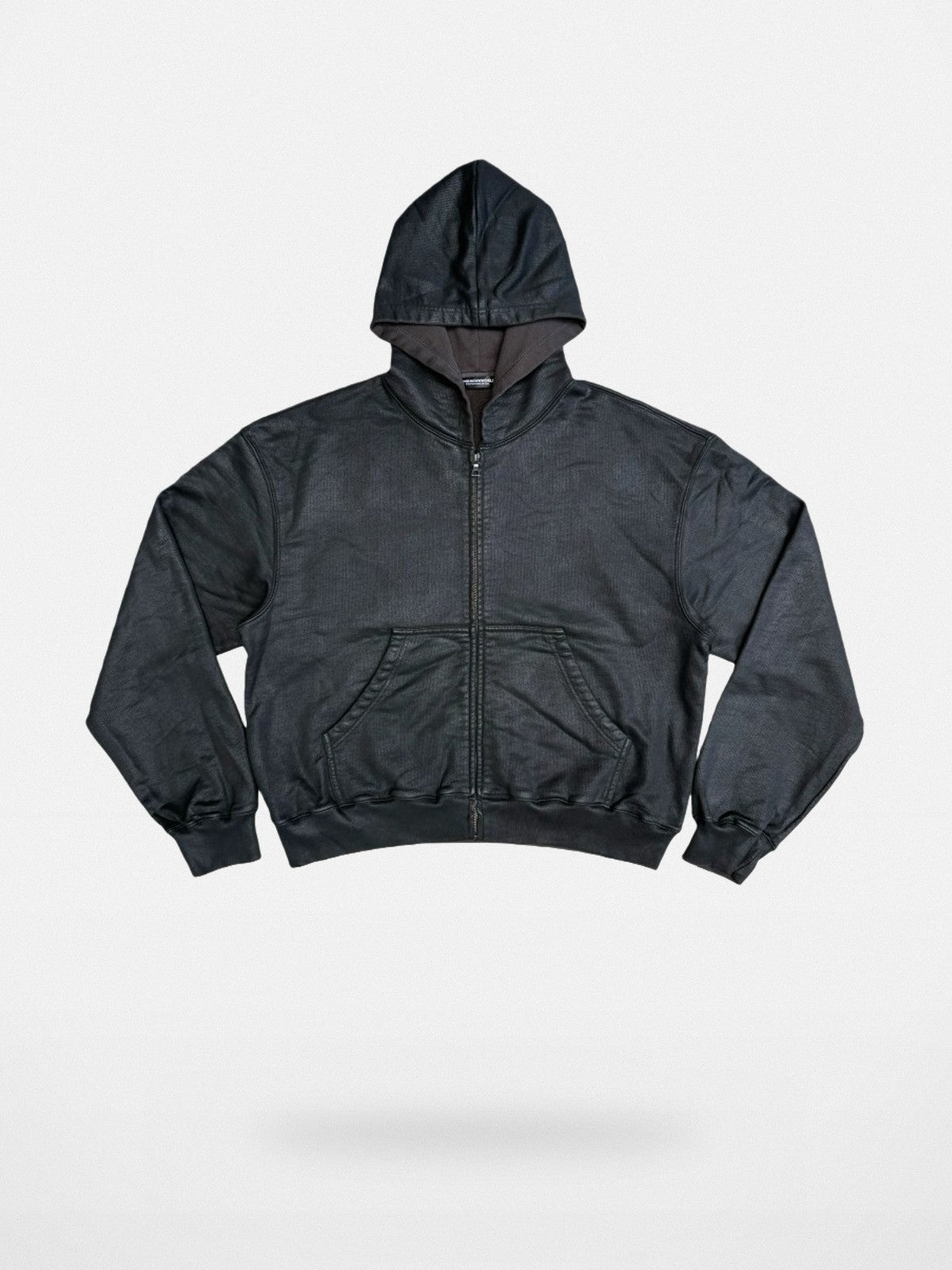 UNKNOWNWORLD Hand Waxed Cotton Zip Up Hoodie in Black